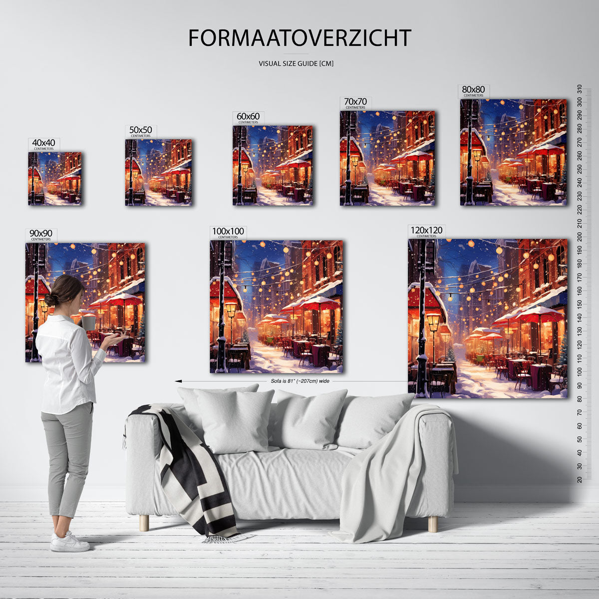 Sneeuwstraat met lichten Poster