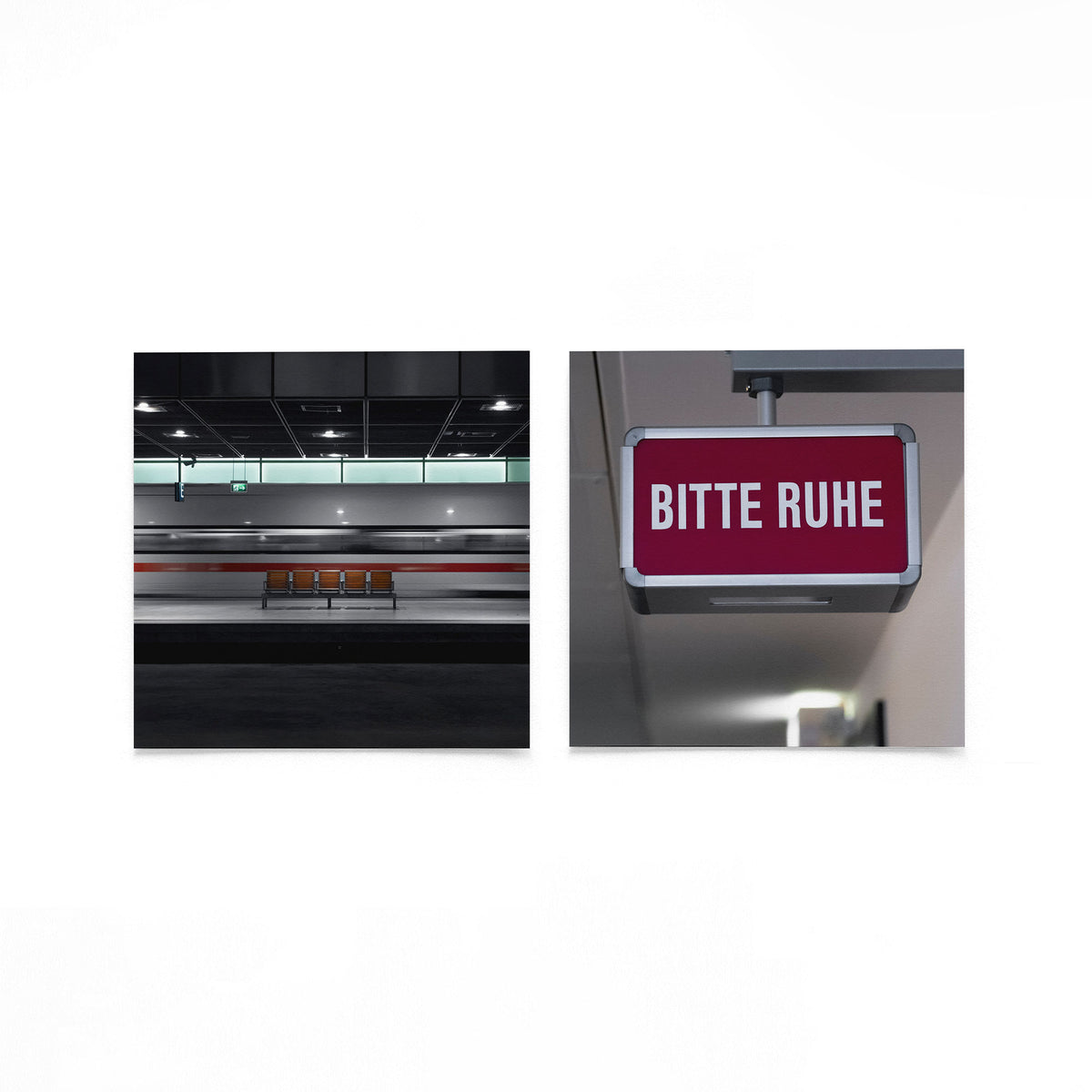 Productfoto van twee vierkante posters met stilte op het perron – Gerald Emming