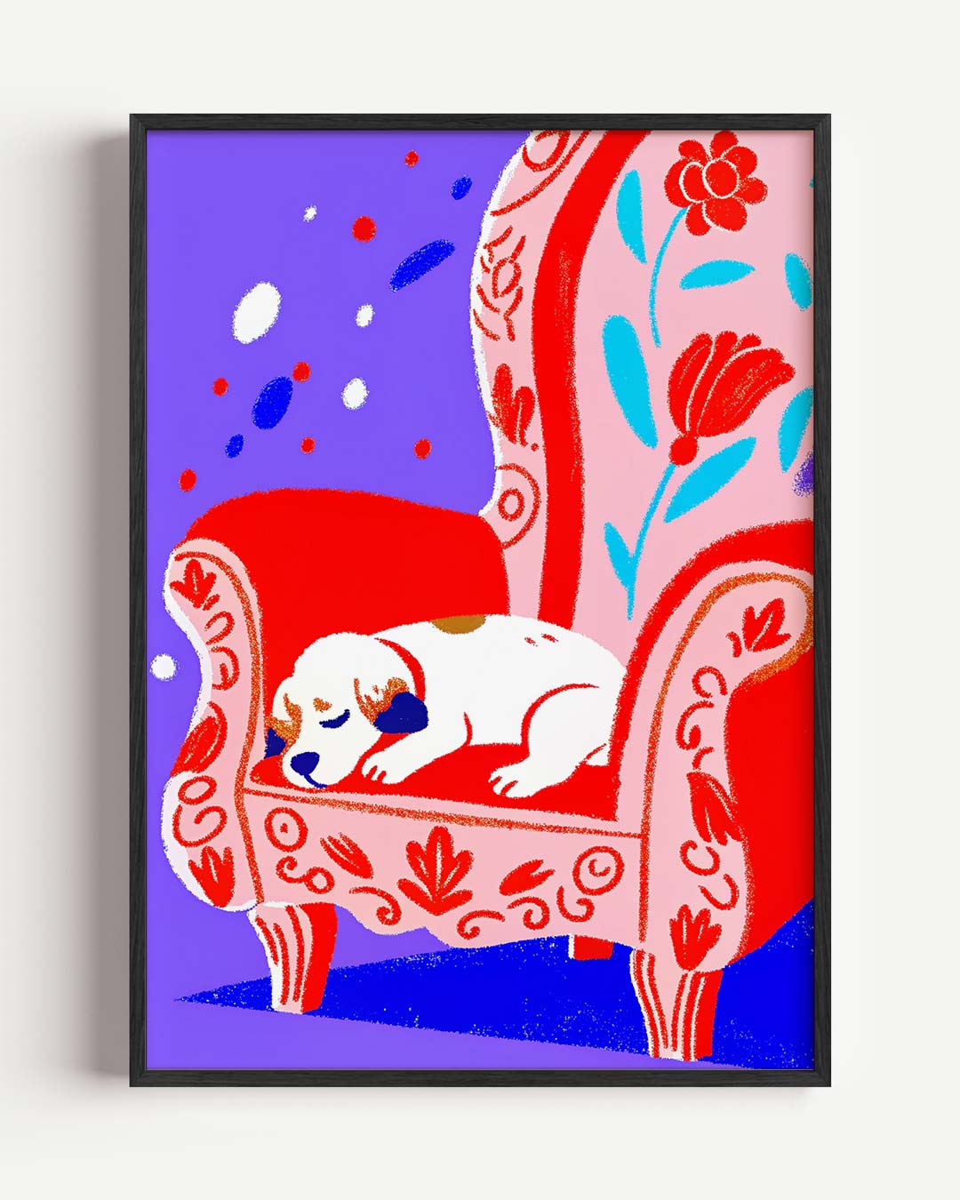 Dromerige Puppy op Bloemrijke Fauteuil Poster-WallArtistic