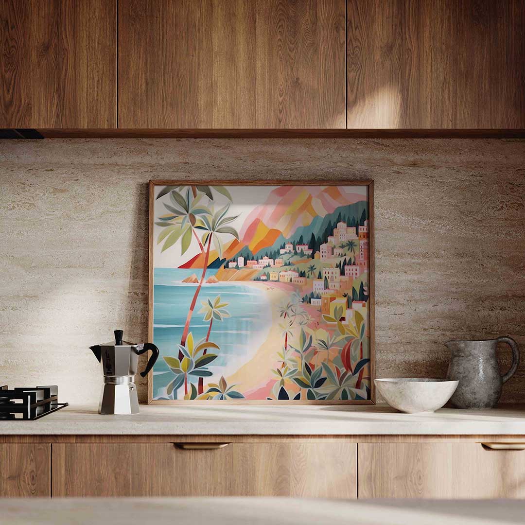 Kustlandschap met palmbomen Poster