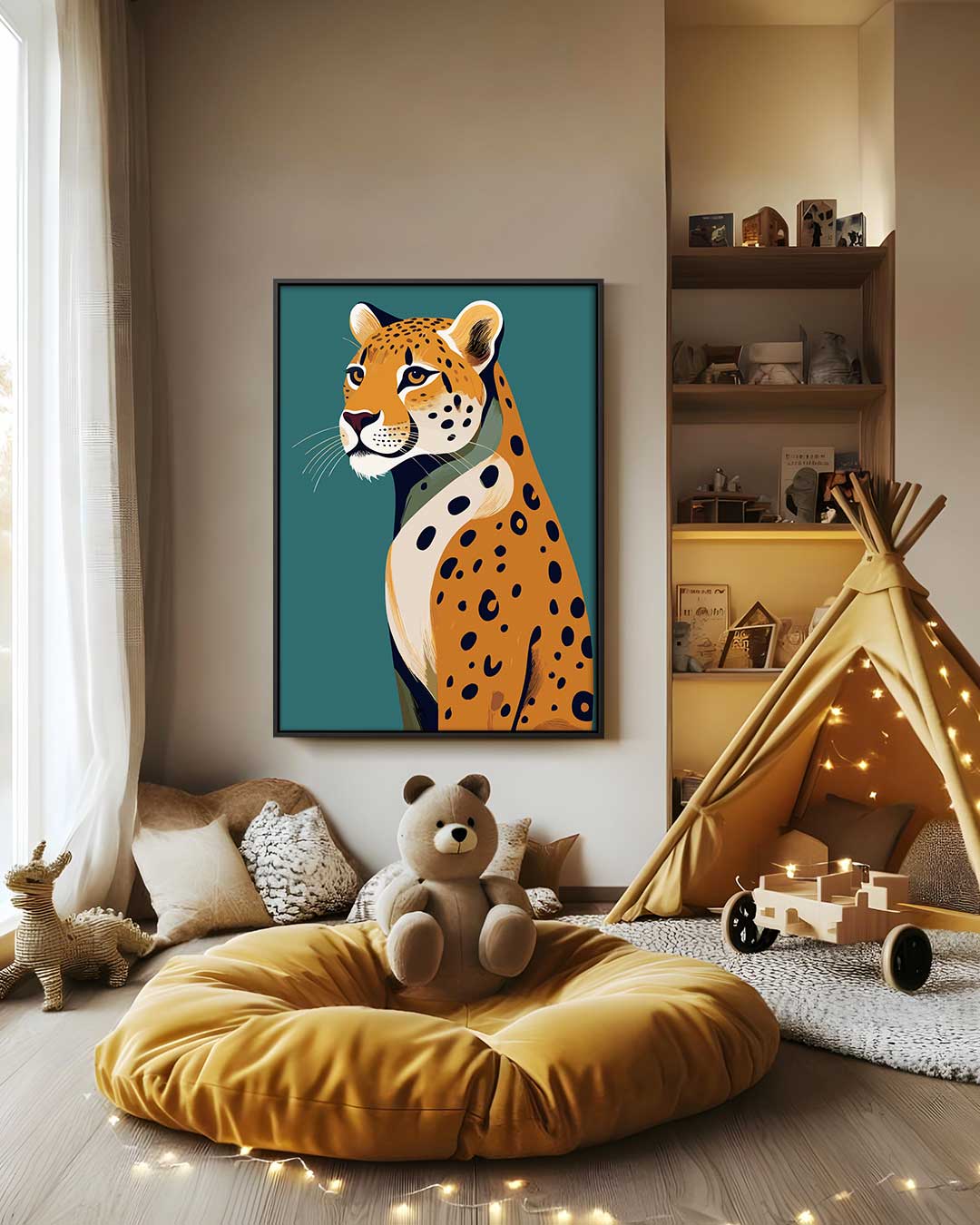 Majestic Leopard on Turquoise Background Artwork