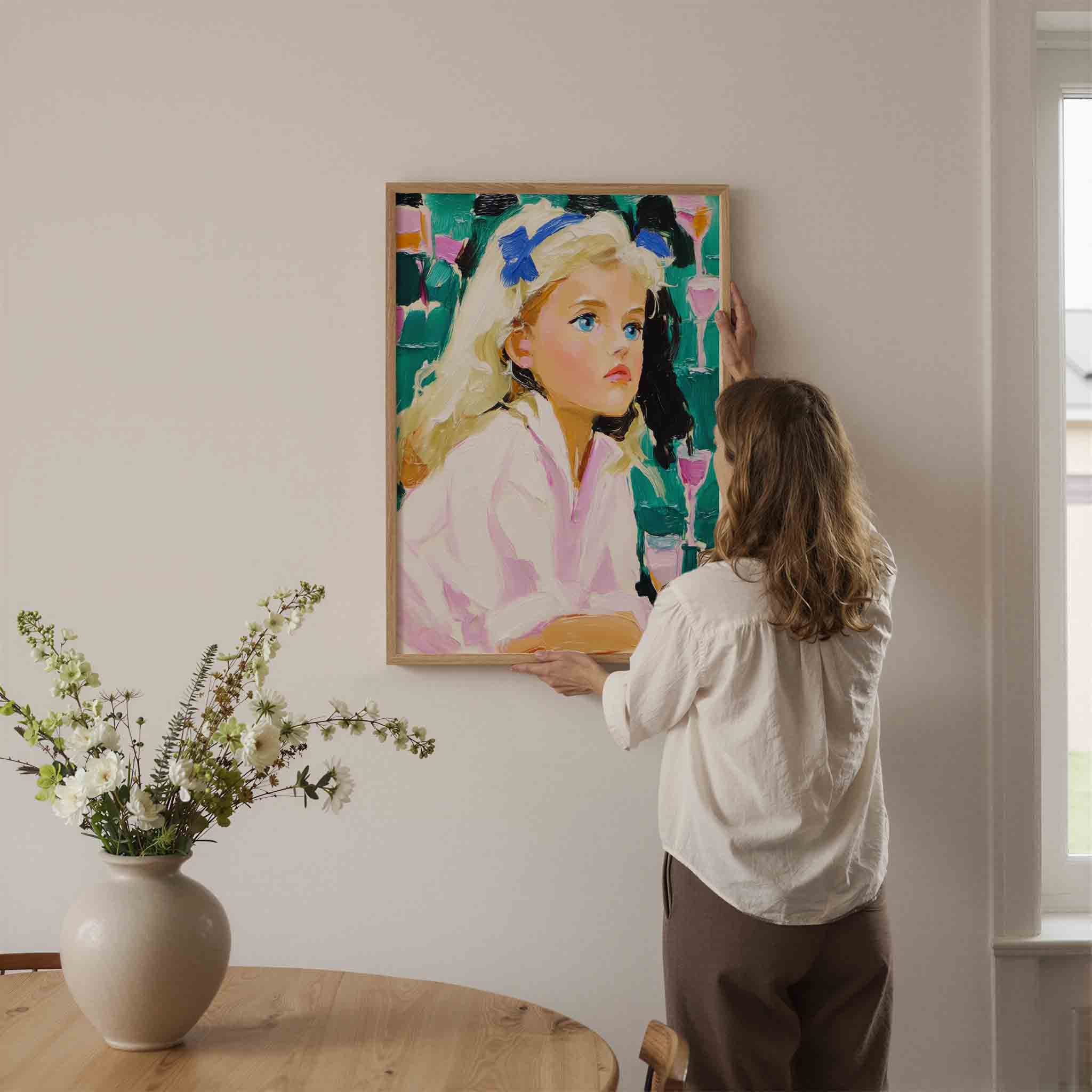 Meisje met blauwe strik Poster