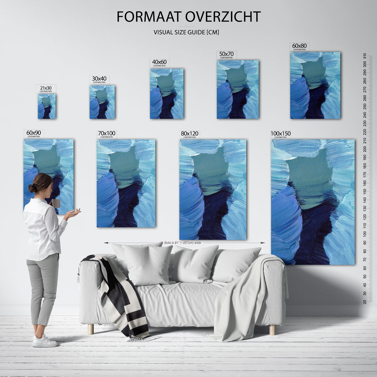Blauwe penseelstreken Poster