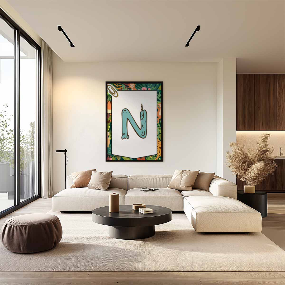 Narwhal N Kinderalfabet Print Kunstwerk-canvas-dibond-plexiglas-wanddecoratie-WallArtistic