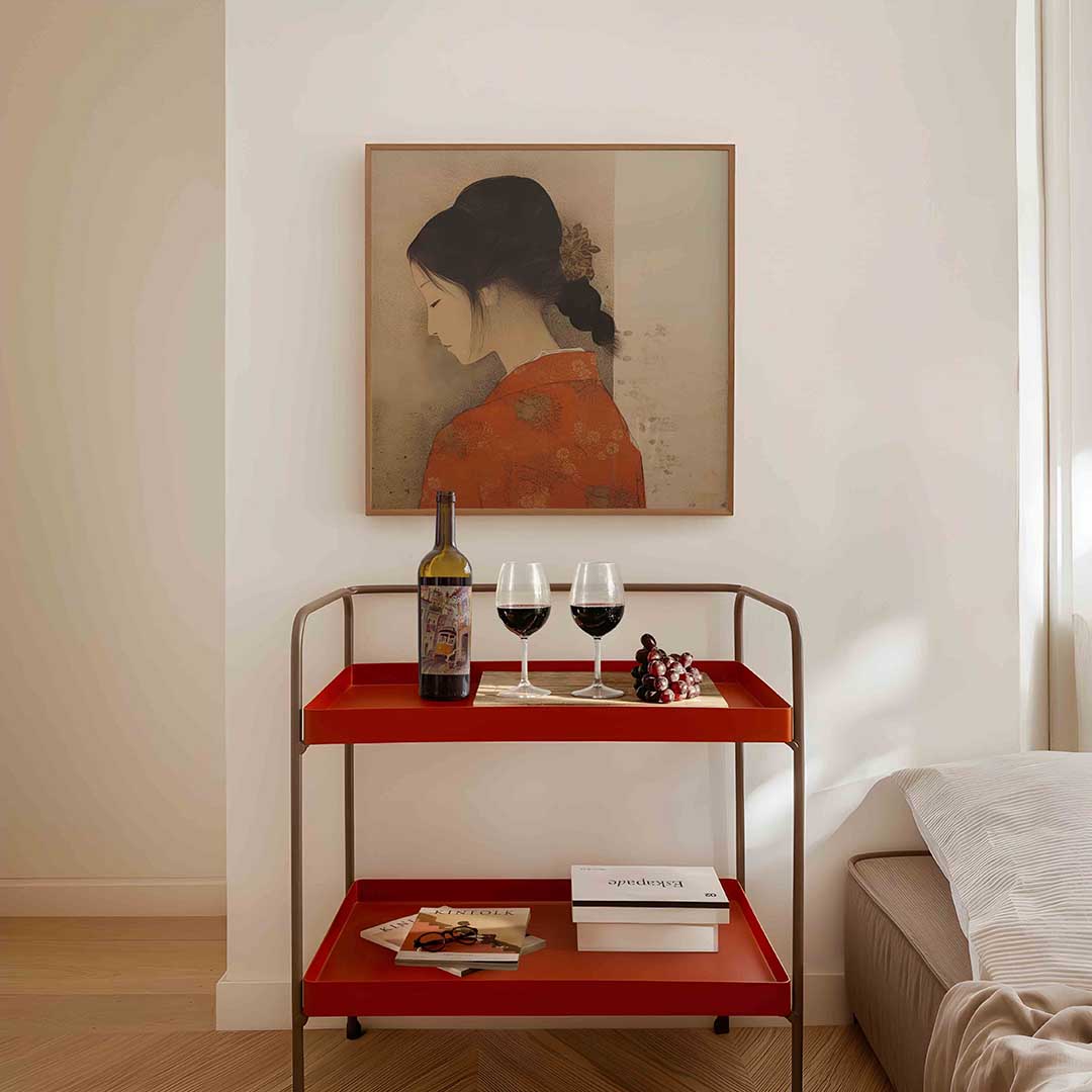 Vrouw in rode kimono Poster