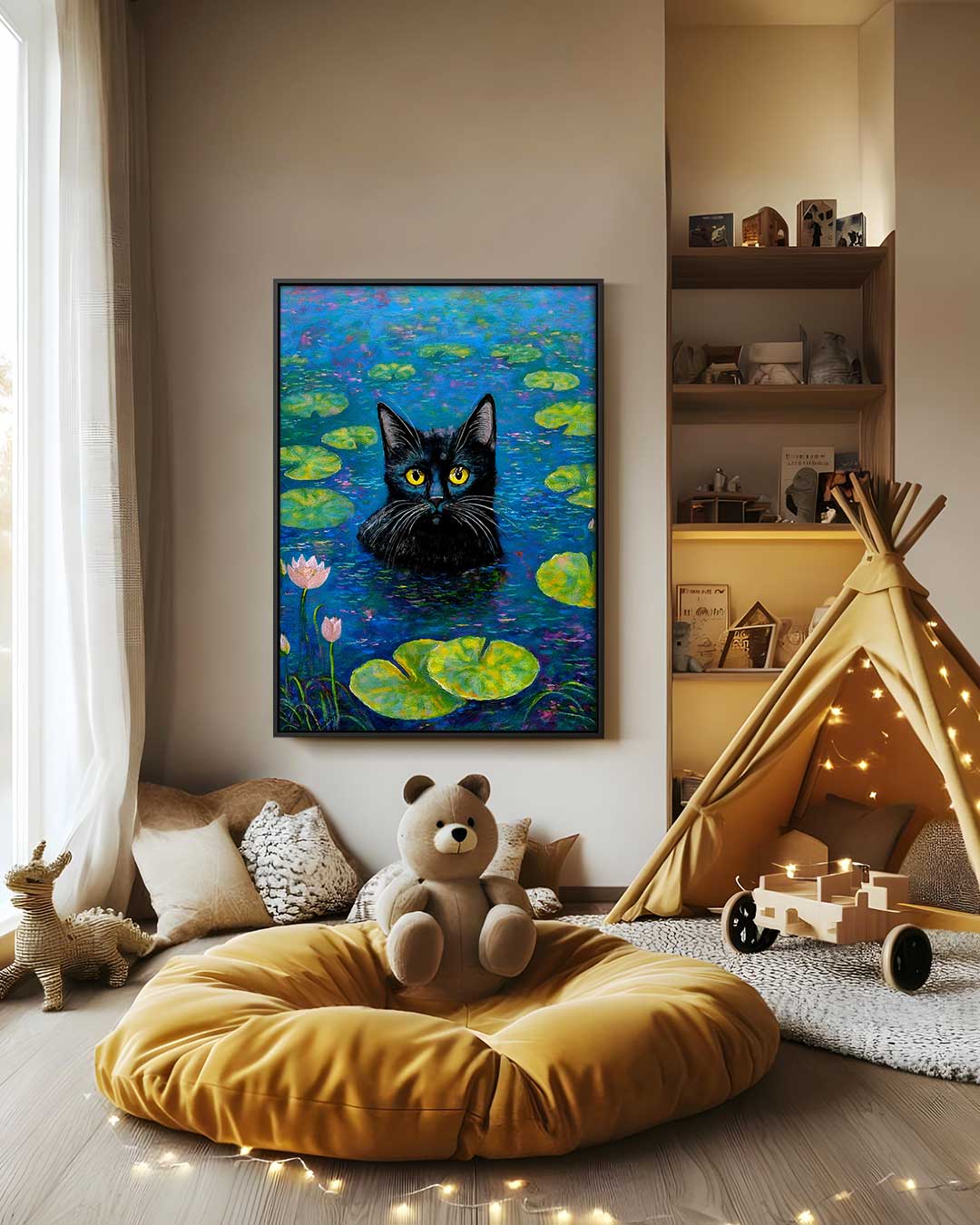 Cat in the Water Lilies Artwork