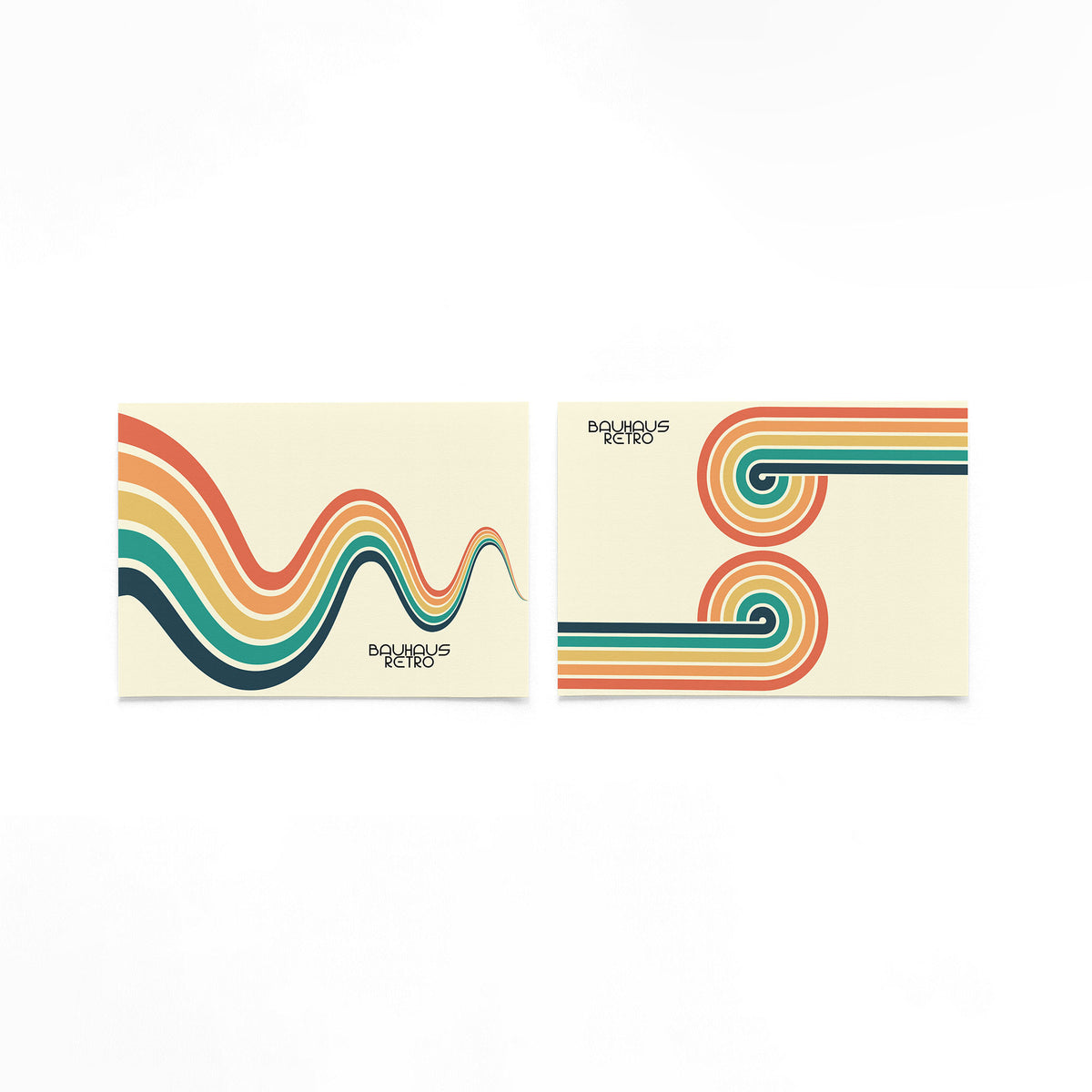 Twee landscape posters met golvende retro lijnen als vrijstaande productfoto