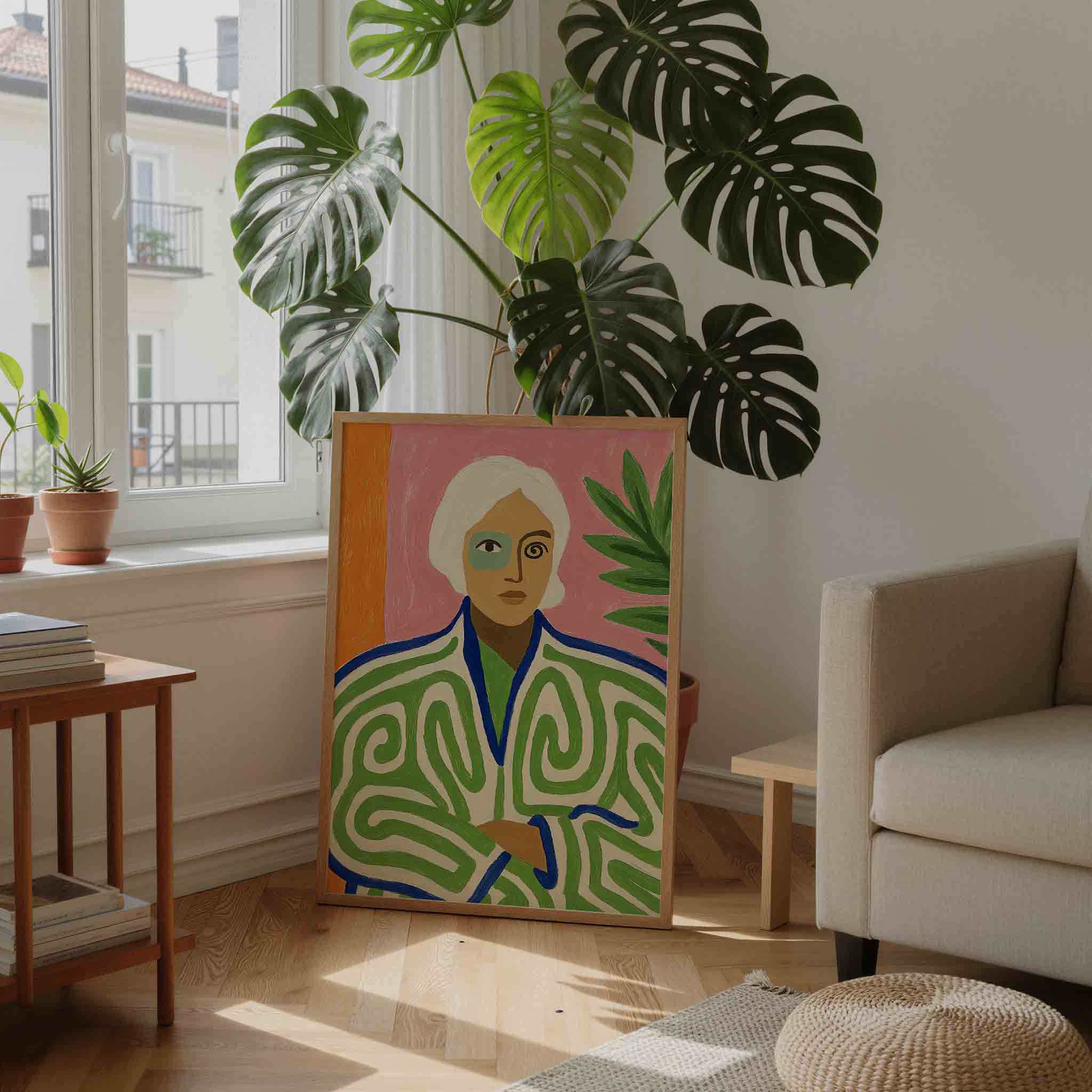 Portret met groene patronen Poster