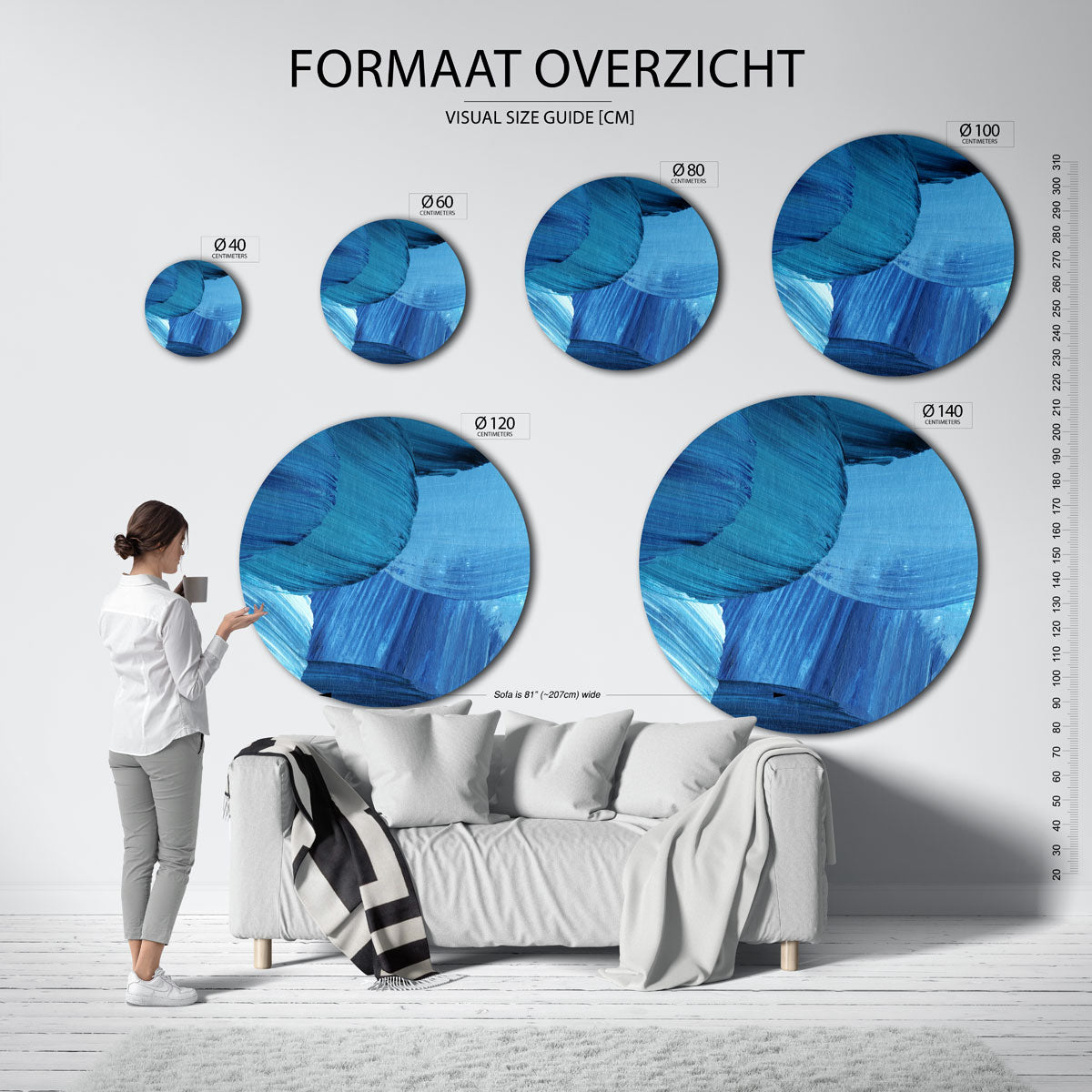 Blauwe penseelstreken Muurcirkel