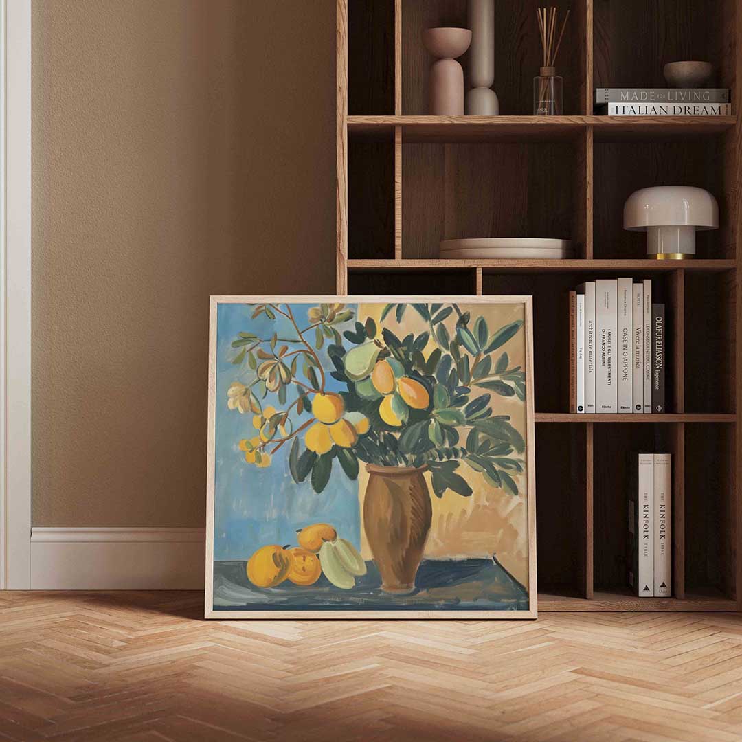 Vaas met fruit en bladeren Poster