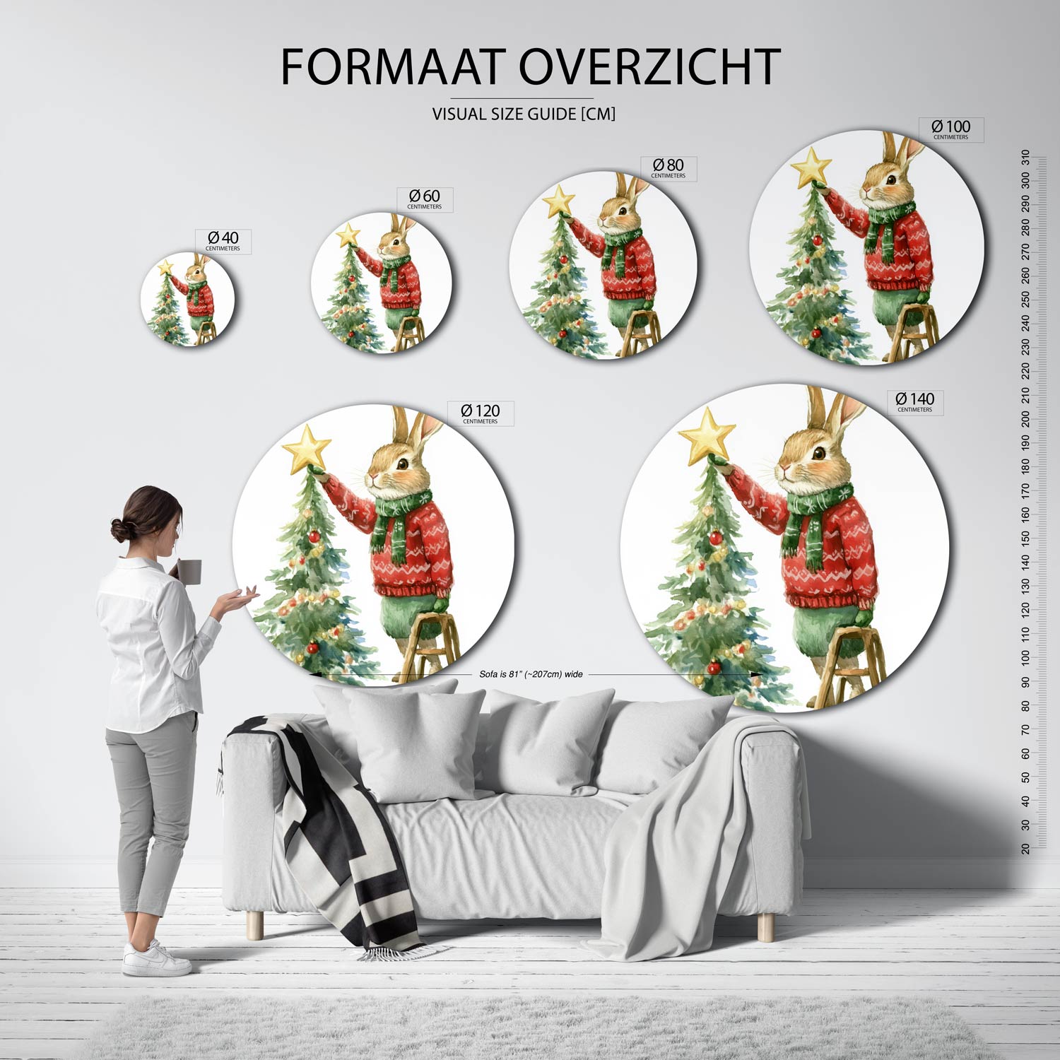 Kerstkonijn met boom Muurcirkel