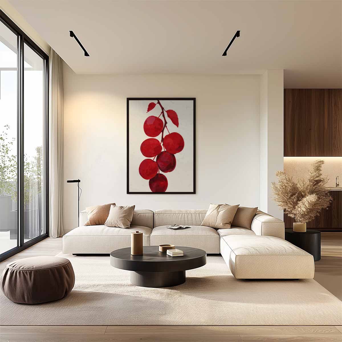 Rode Vruchten aan Tak Kunstwerk-canvas-dibond-plexiglas-wanddecoratie-WallArtistic
