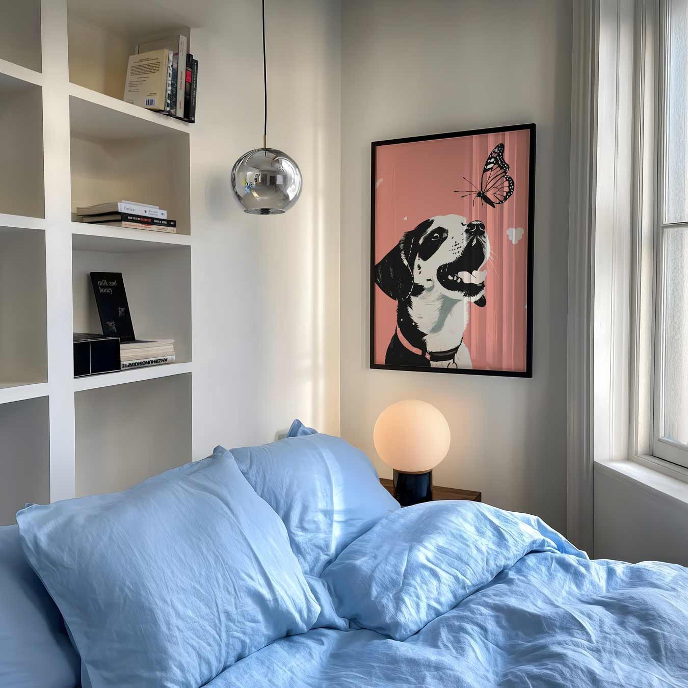 Vrolijke Hond en Vlinder Poster-WallArtistic