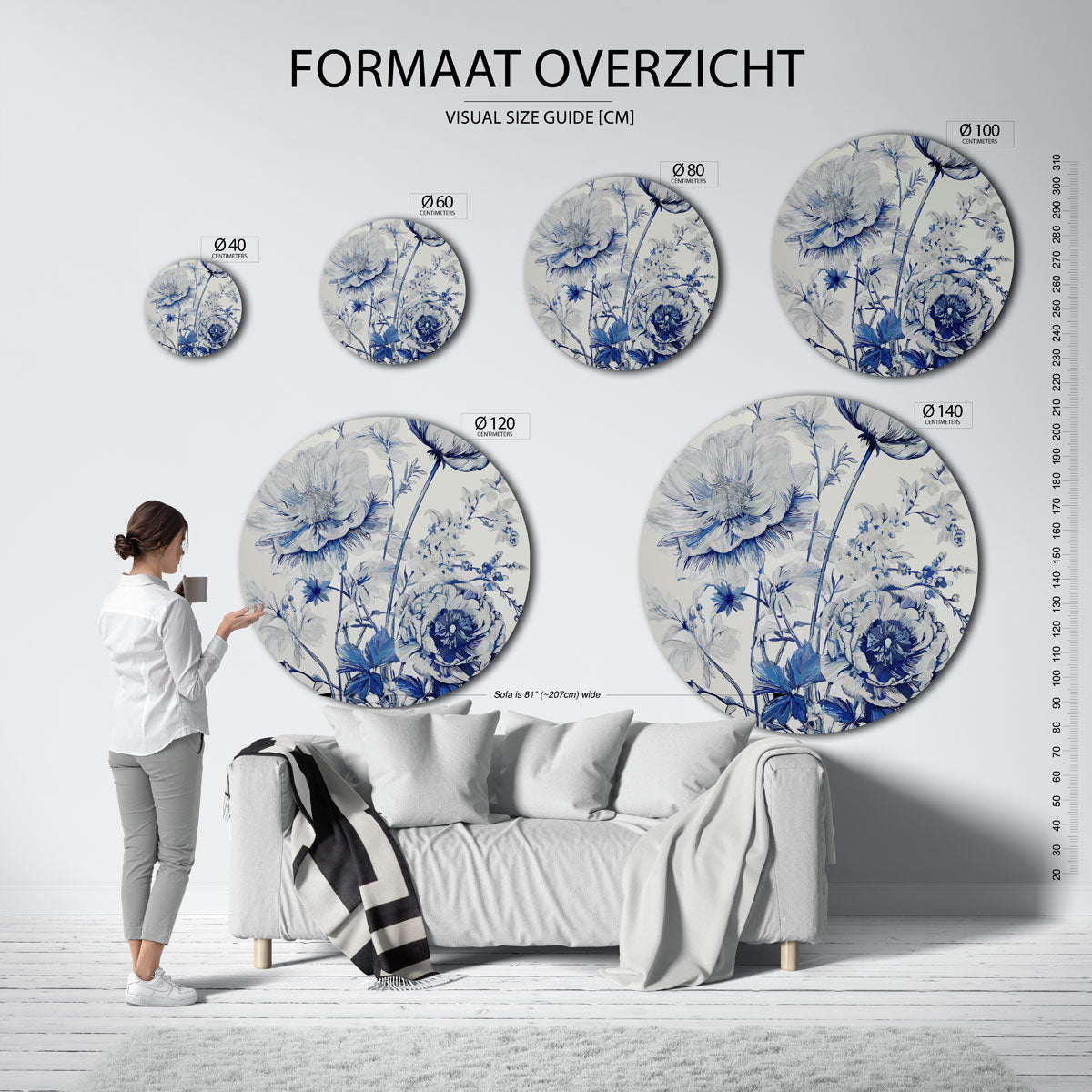 Blauwe bloemen Muurcirkel