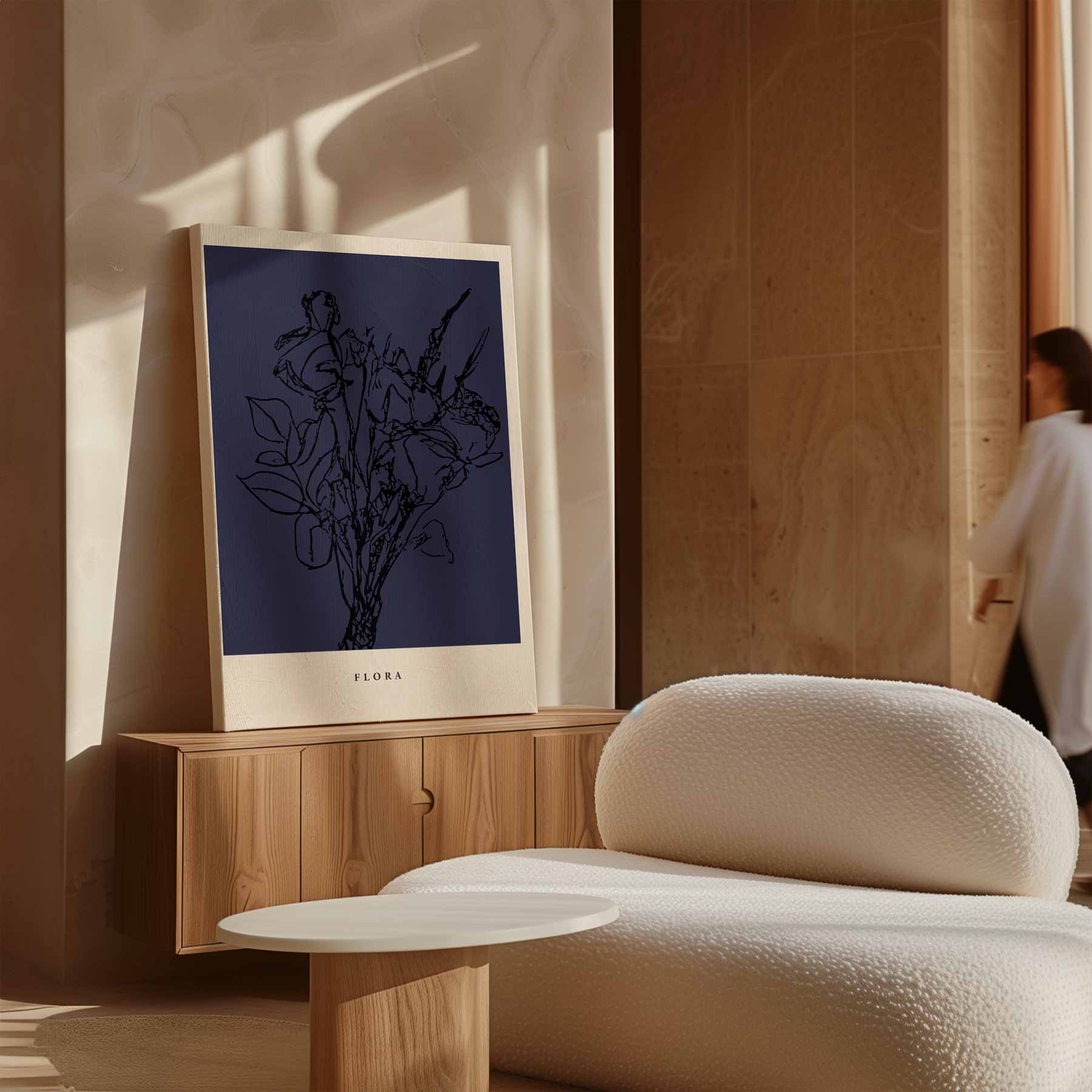 Flora in Donkerblauw Kunstwerk-canvas-dibond-plexiglas-wanddecoratie-WallArtistic
