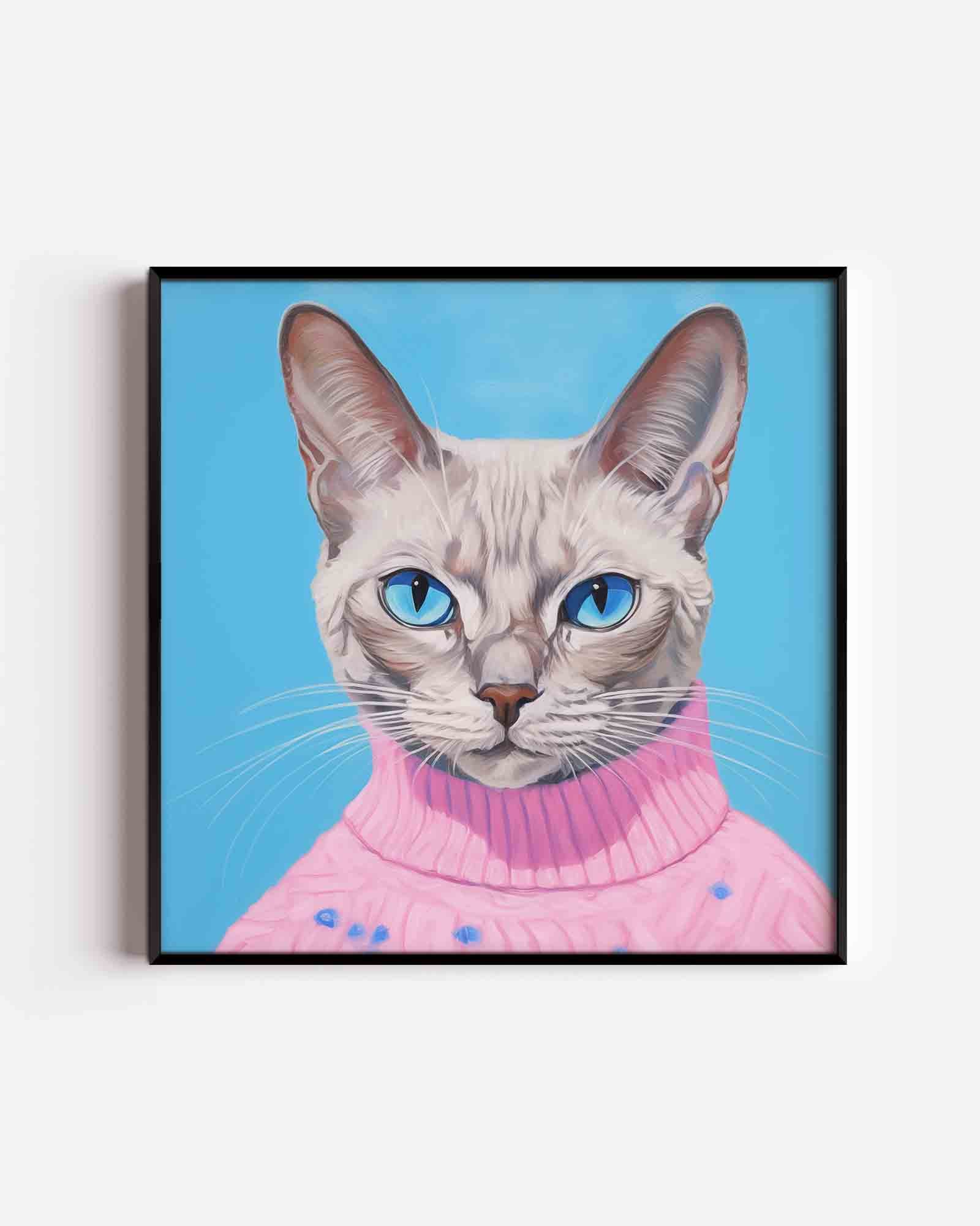 Kat met roze trui Poster