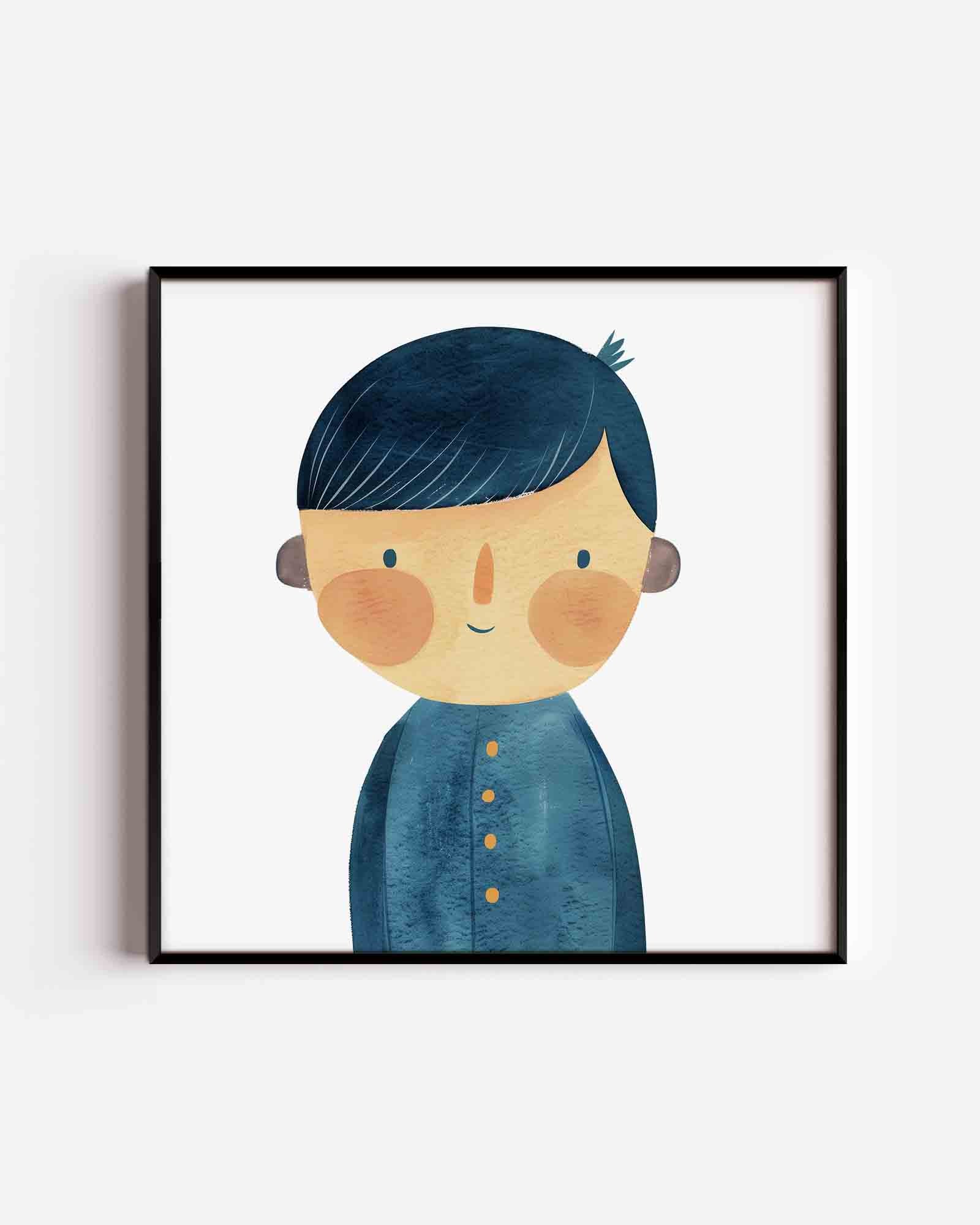 Jongen met blauwe jas Poster