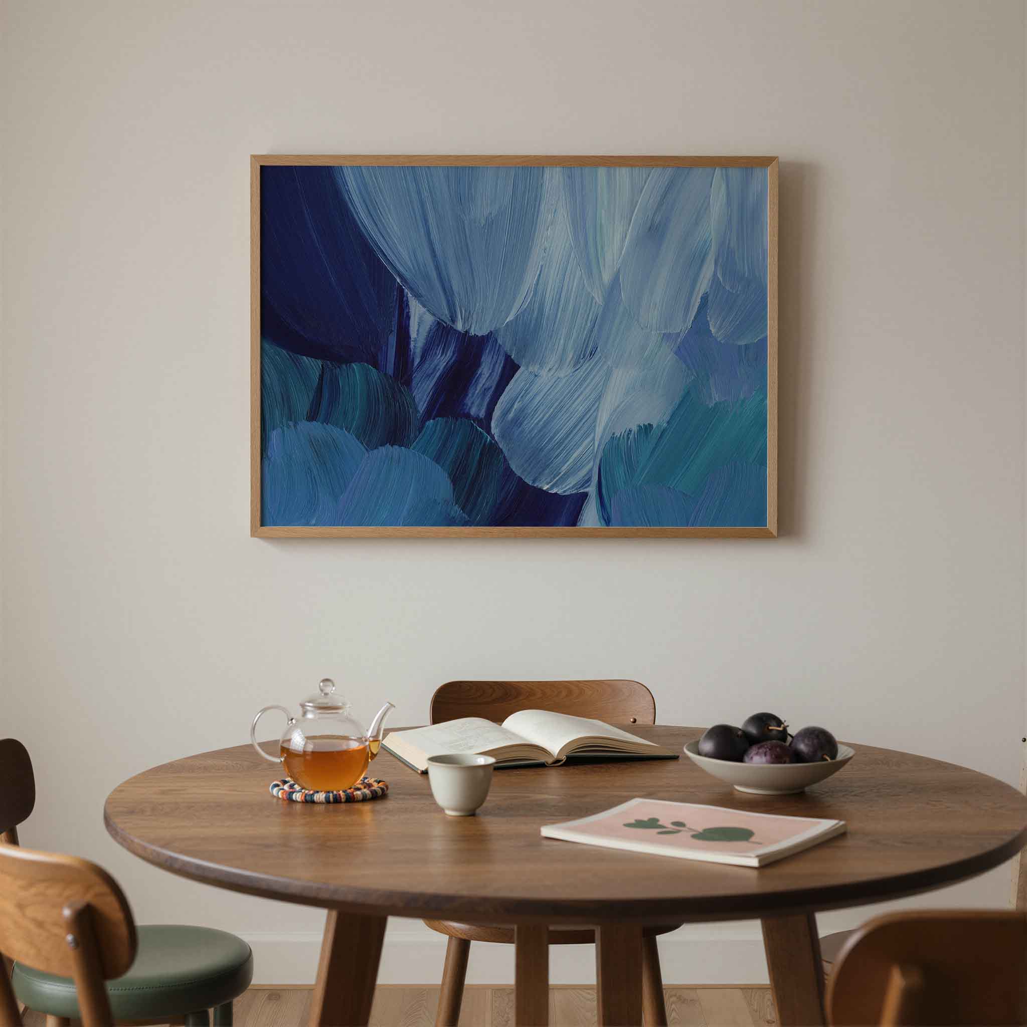 Abstracte blauwe penseelstreken Poster