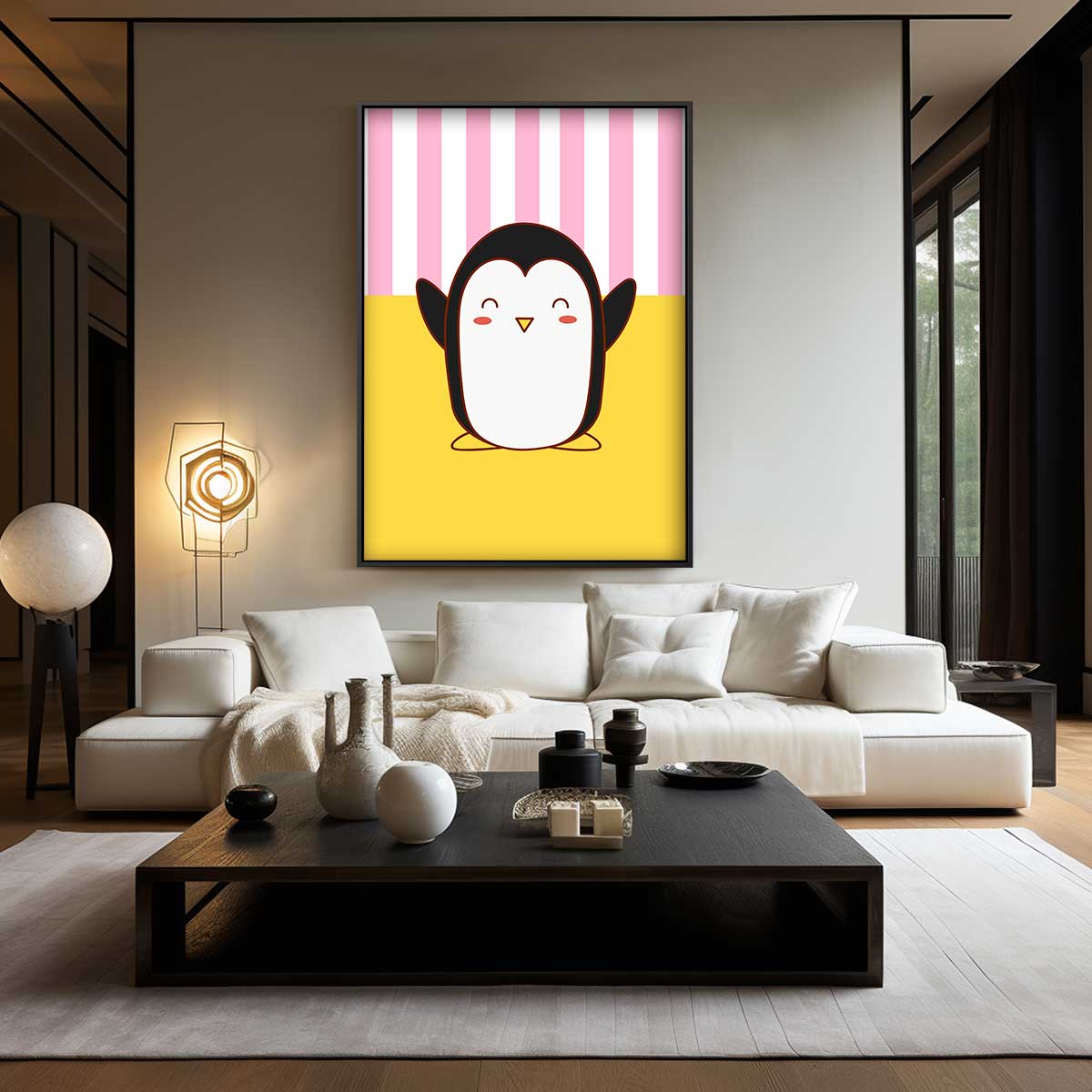 Blije Pinguïn Illustratie Kunstwerk-canvas-dibond-plexiglas-wanddecoratie-WallArtistic