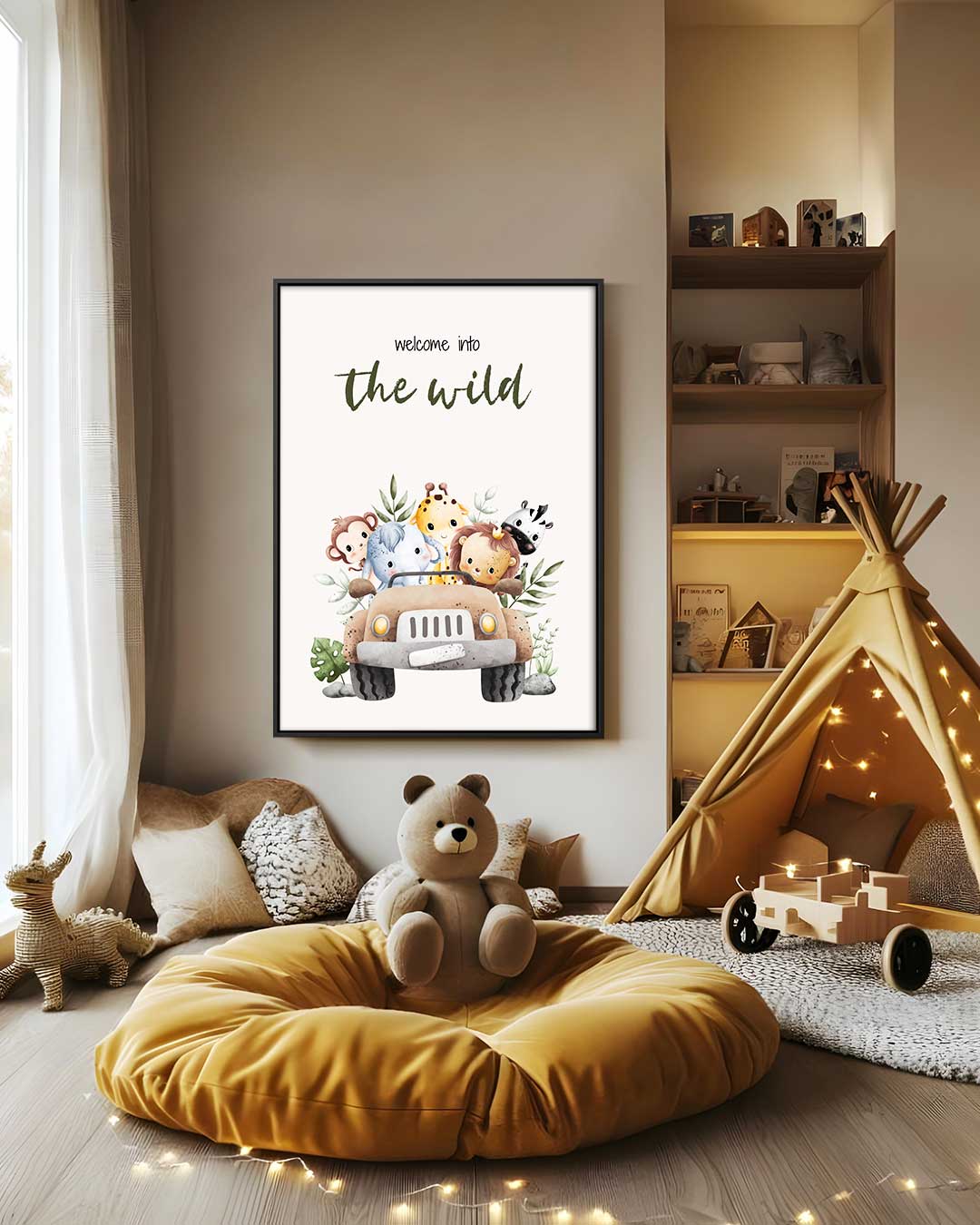 Safari Avontuur Kinderkamer Poster Kunstwerk-canvas-dibond-plexiglas-wanddecoratie-WallArtistic