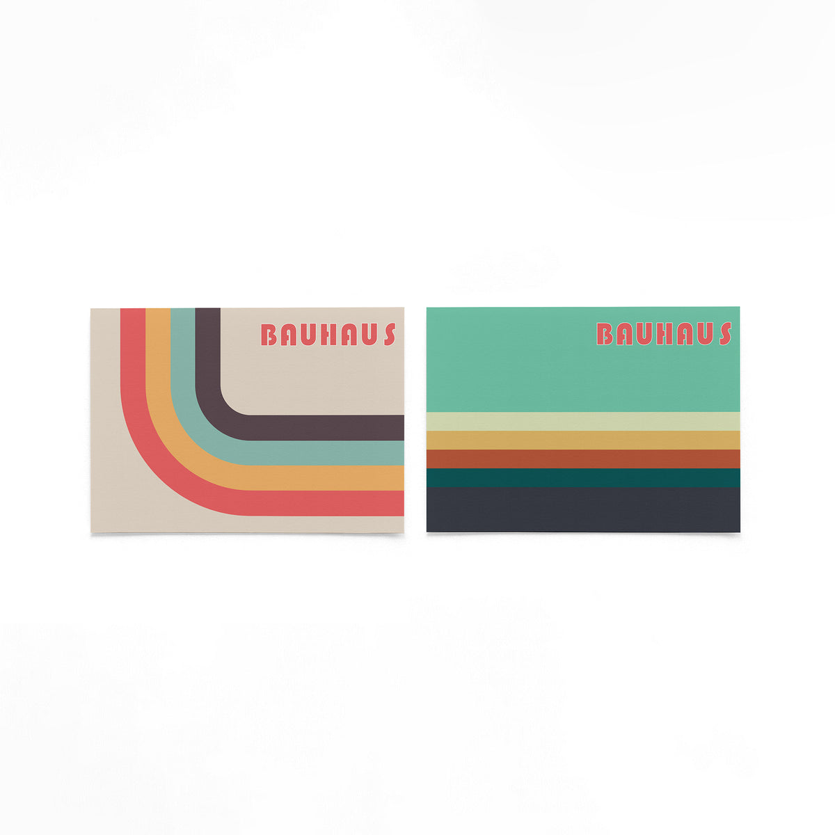 Twee landscape posters met gebogen banen en kleurstroken als vrijstaande productfoto
