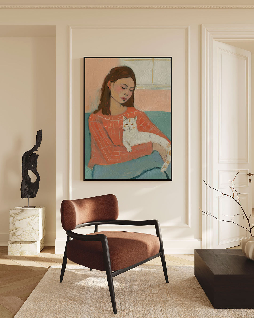 Vrouw met kat Kunstwerk