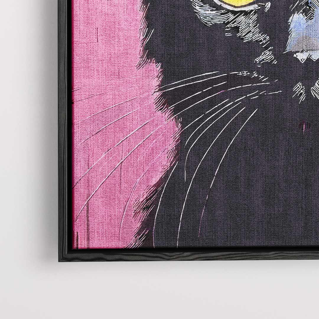 Cat with Yellow Eyes on Pink Background Artwork