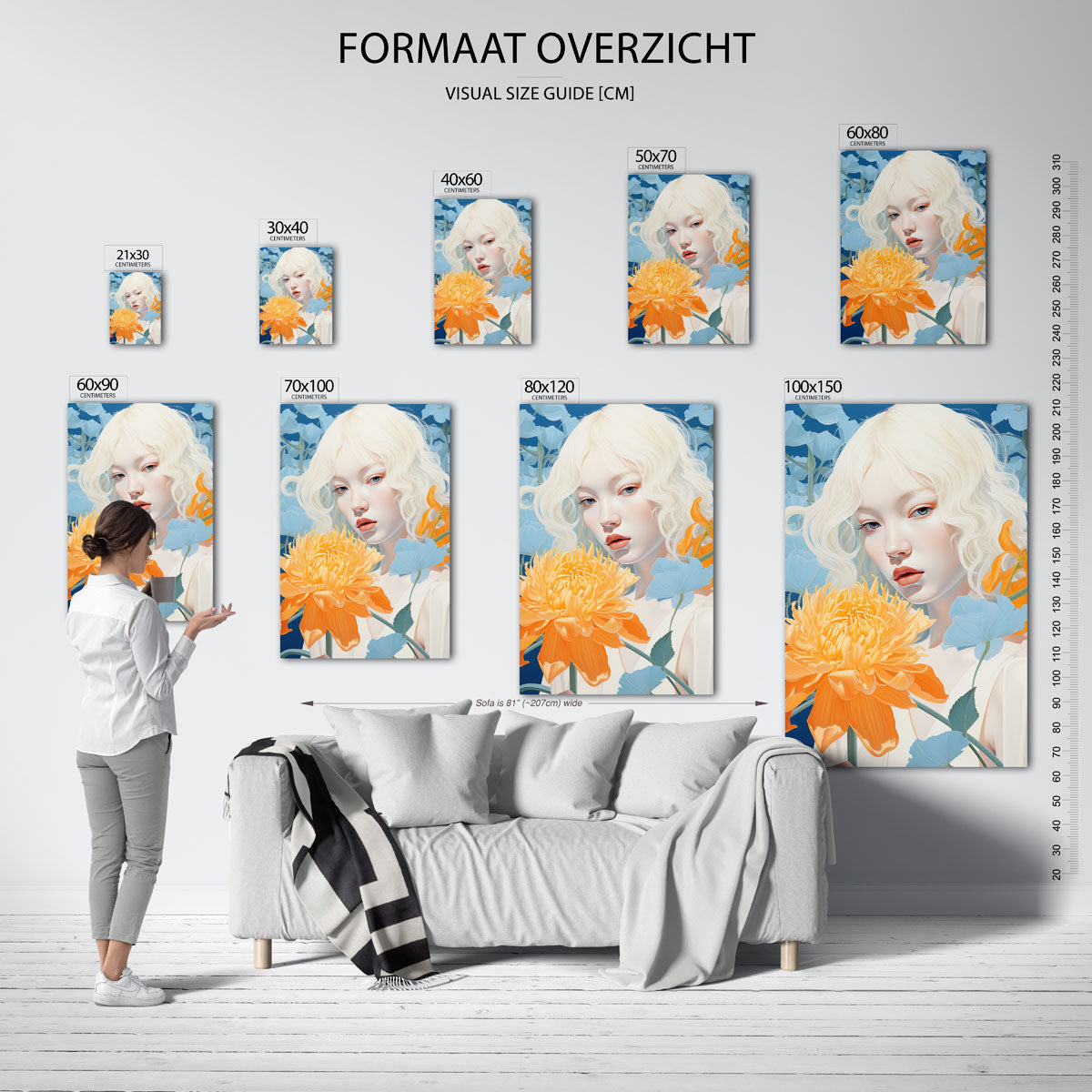 Vrouw met oranje bloem Poster