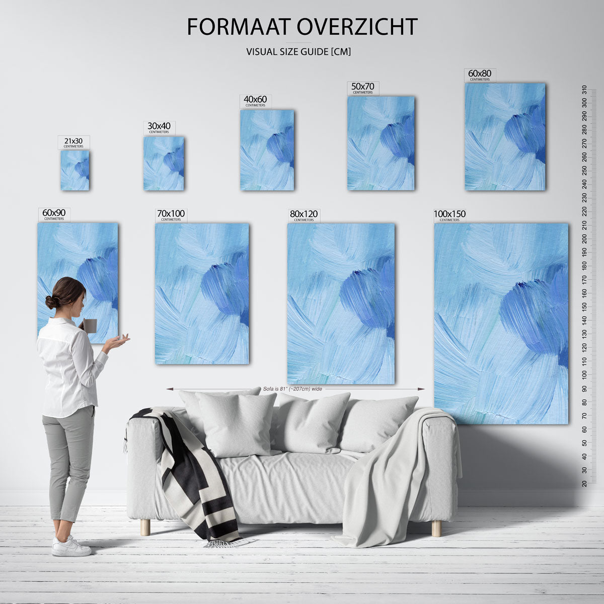 Blauwe penseelstreken Poster