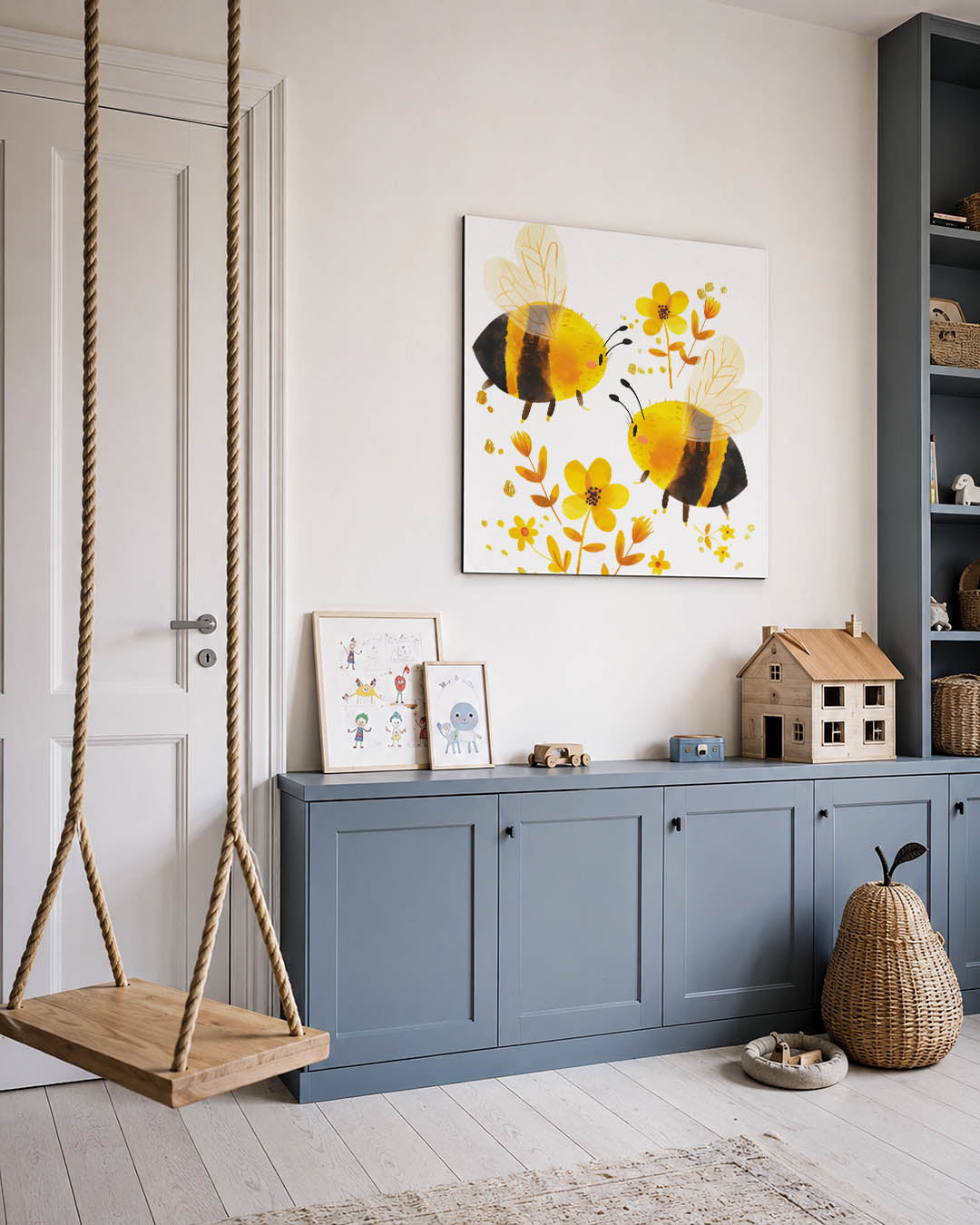 Vrolijke bijen en bloemen Kunstwerk