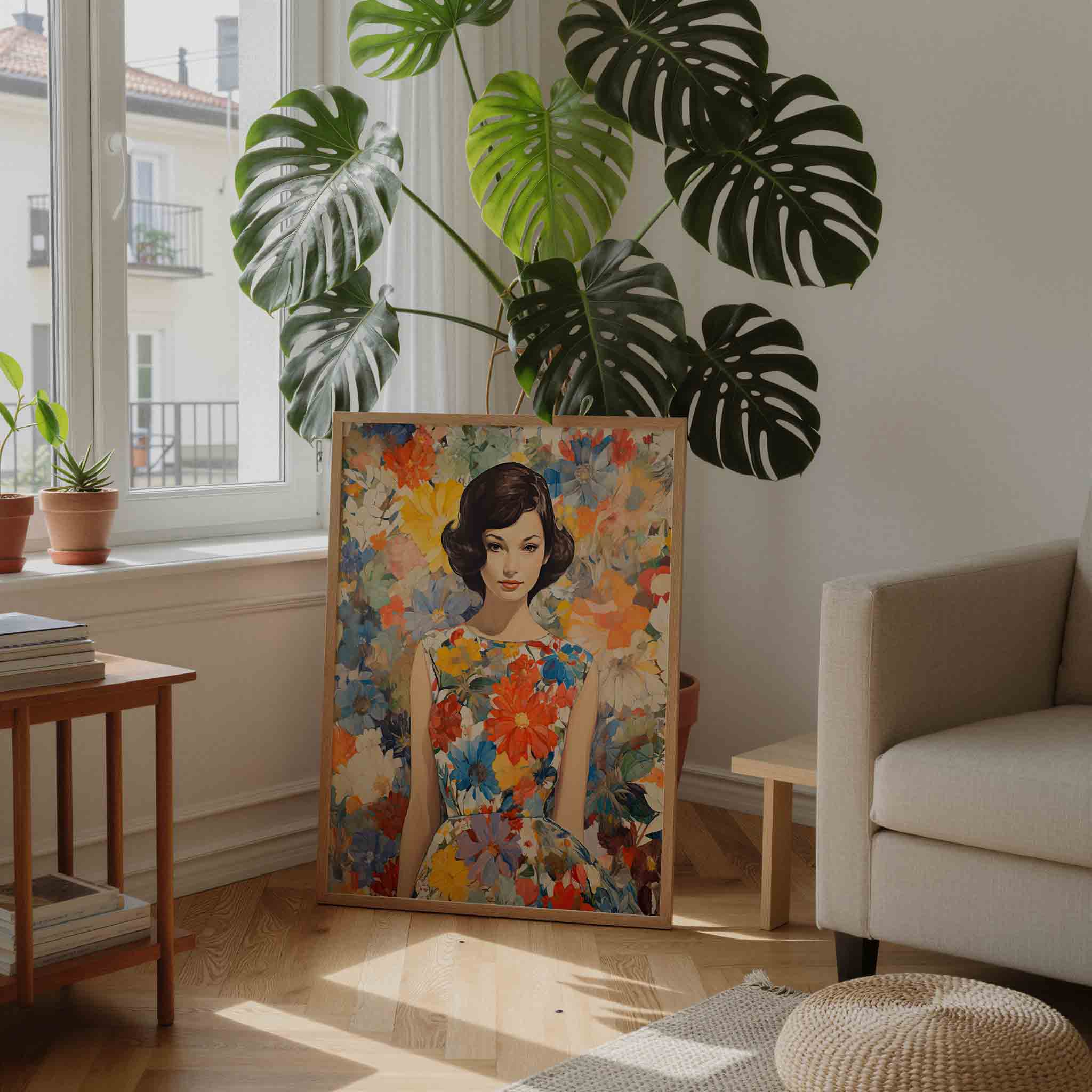 Vrouw met bloemenjurk Poster