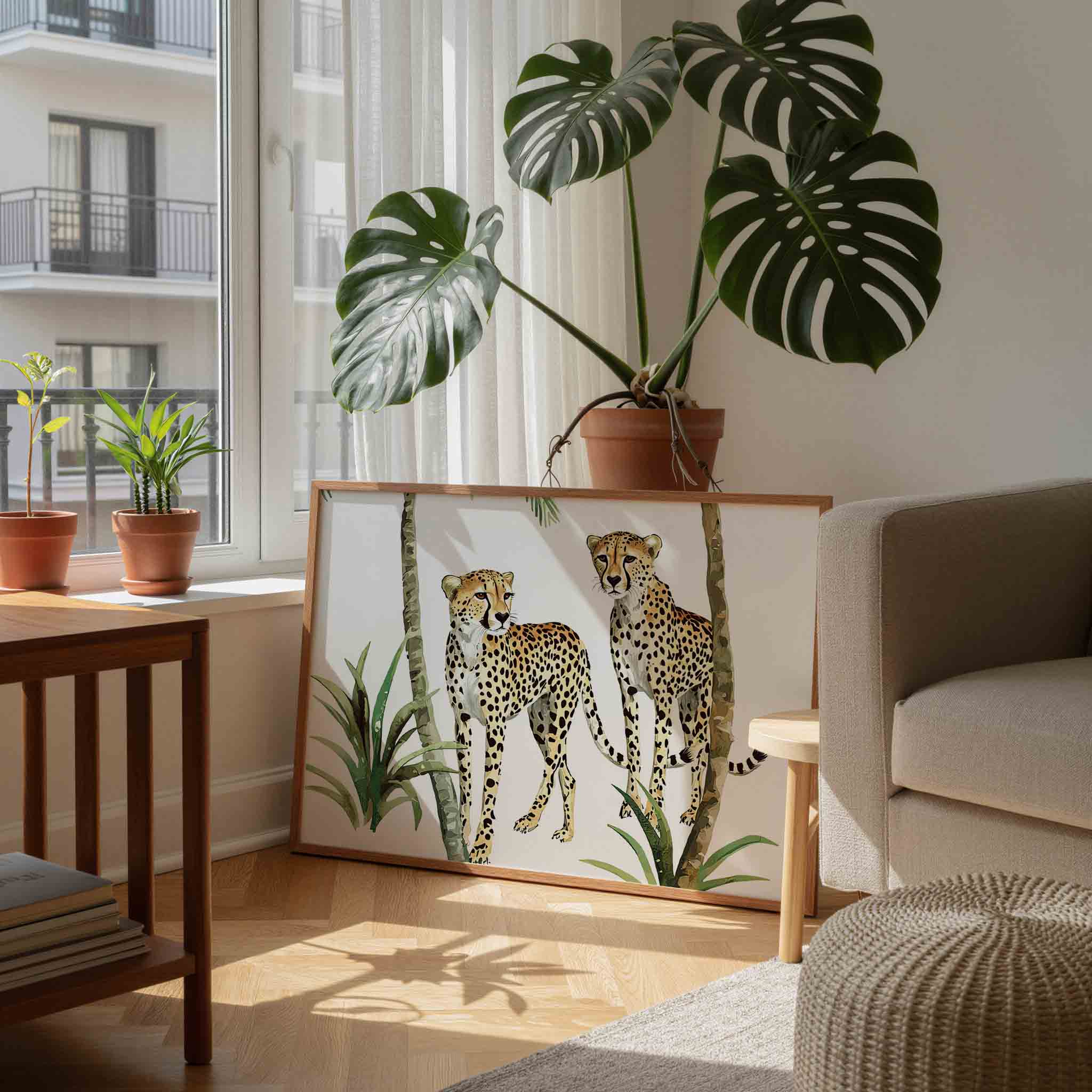 Twee cheeta's tussen palmbomen Poster