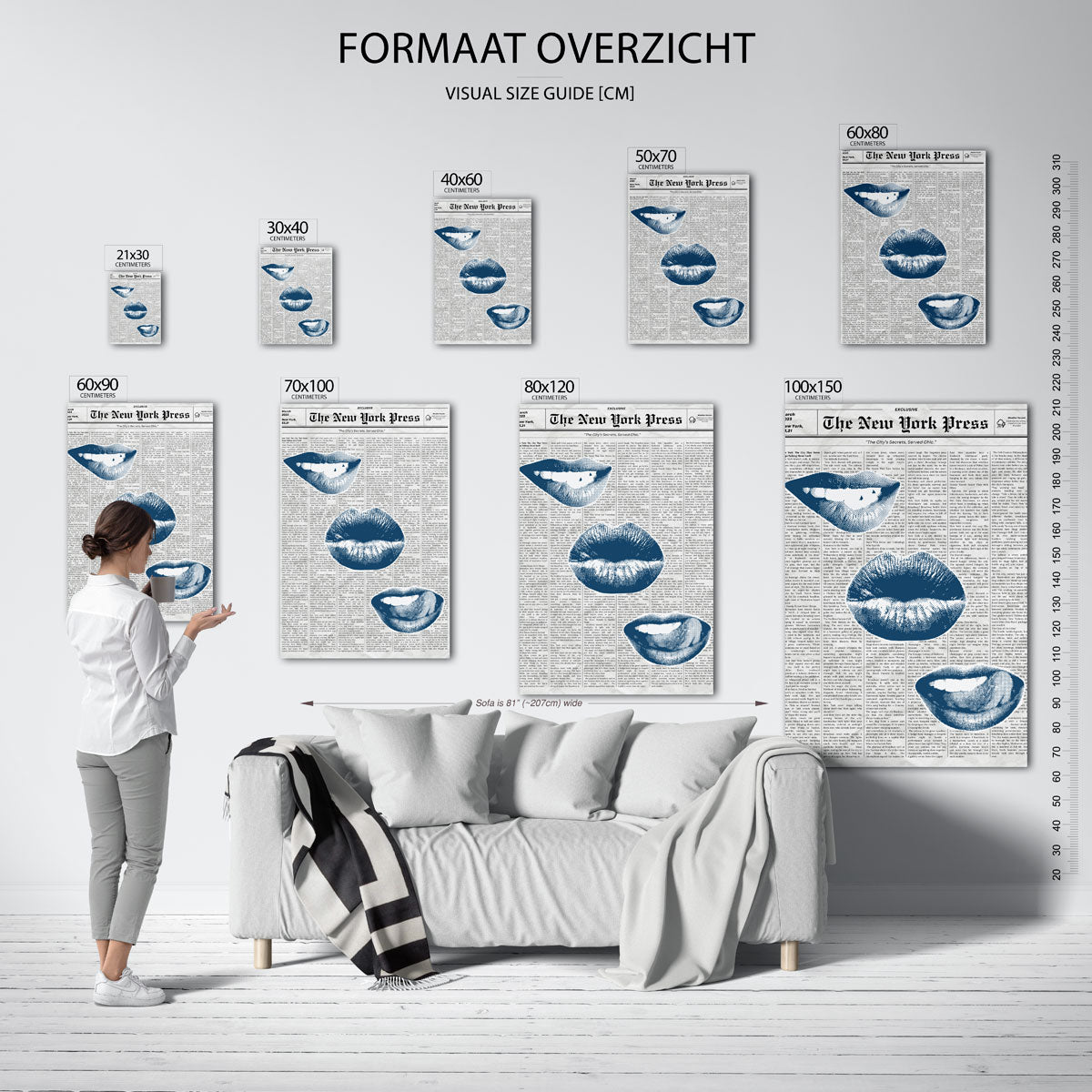 Blauwe lippen op krantenachtergrond Poster