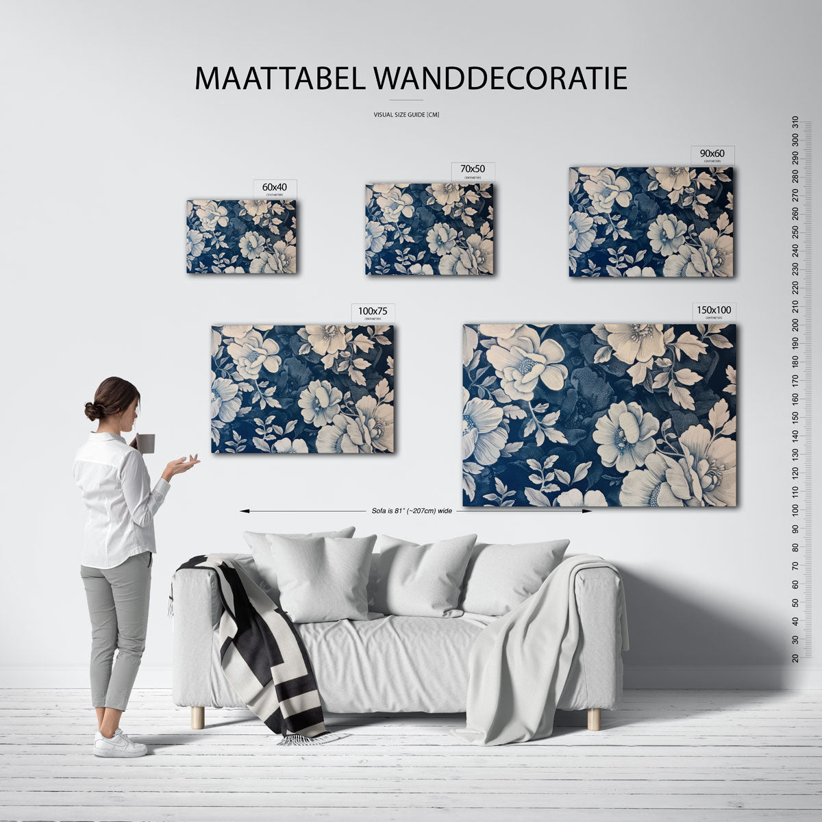 Bloemenpatroon blauw Kunstwerk