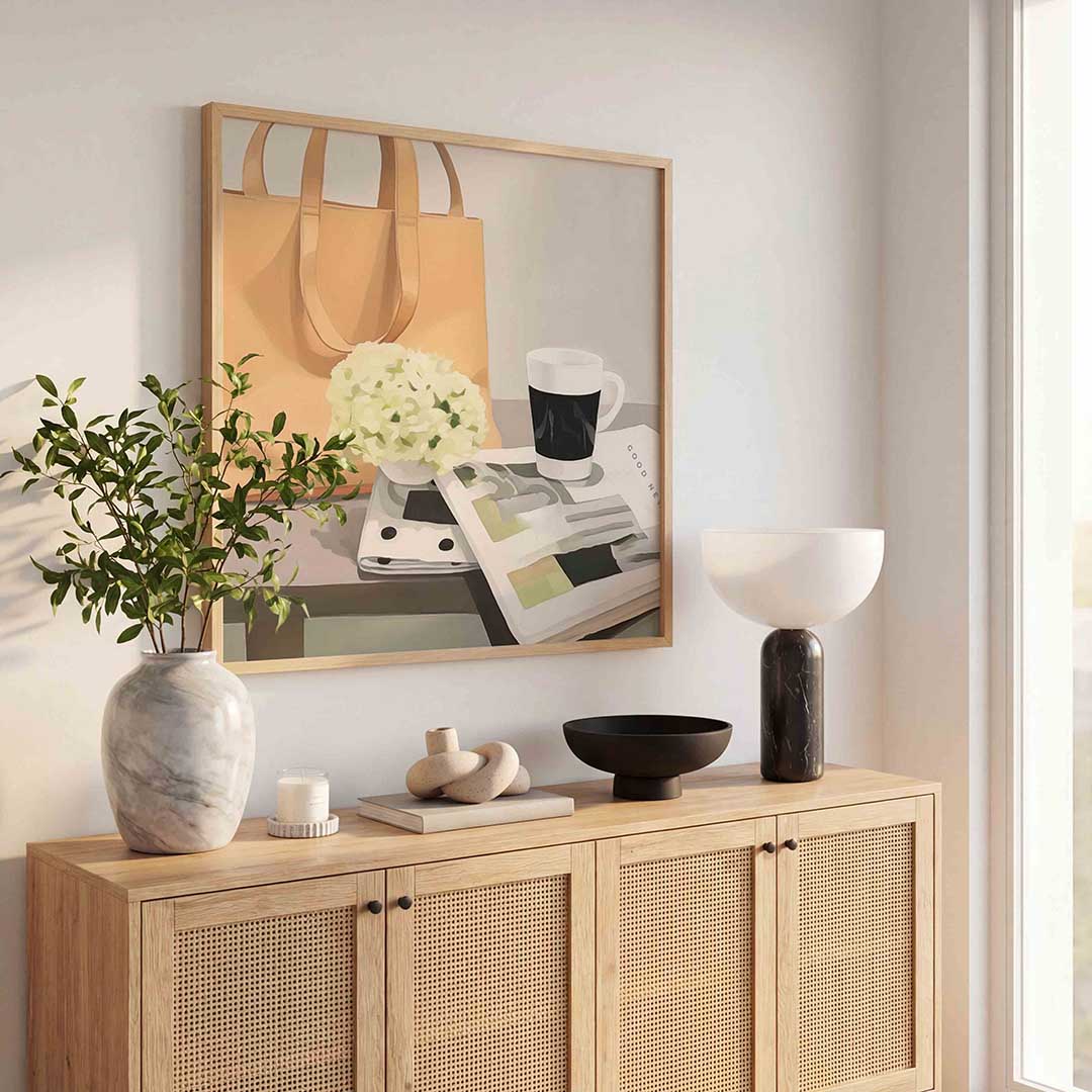 Stilleven met tas en koffie Poster