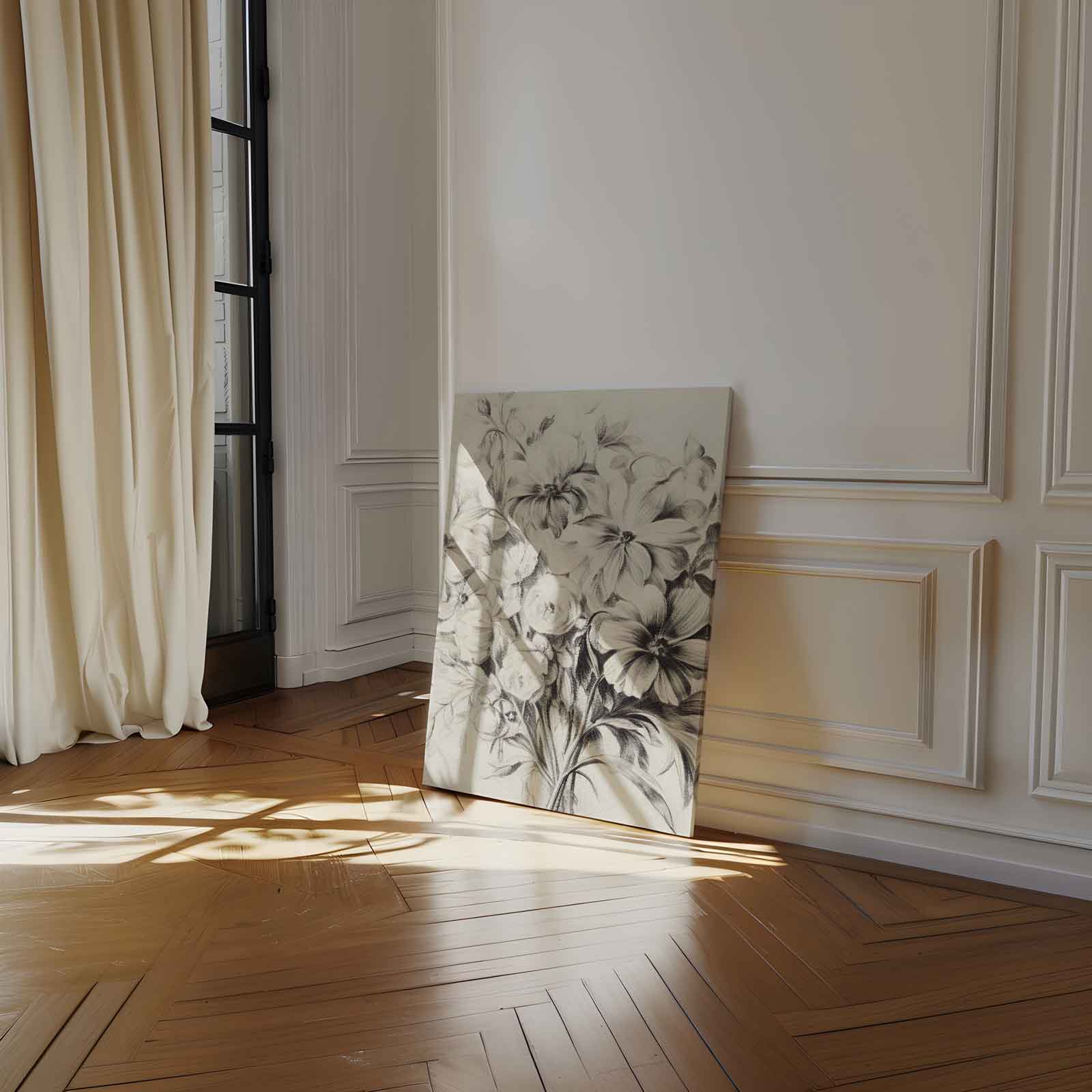 Elegante Bloemenpracht in Potlood Kunstwerk-canvas-dibond-plexiglas-wanddecoratie-WallArtistic