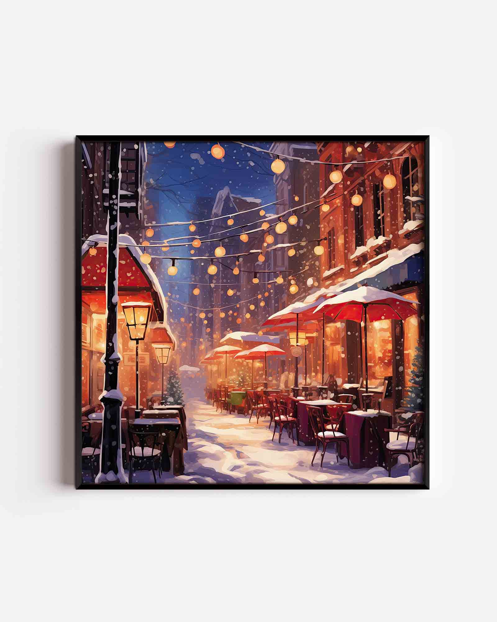 Sneeuwstraat met lichten Poster