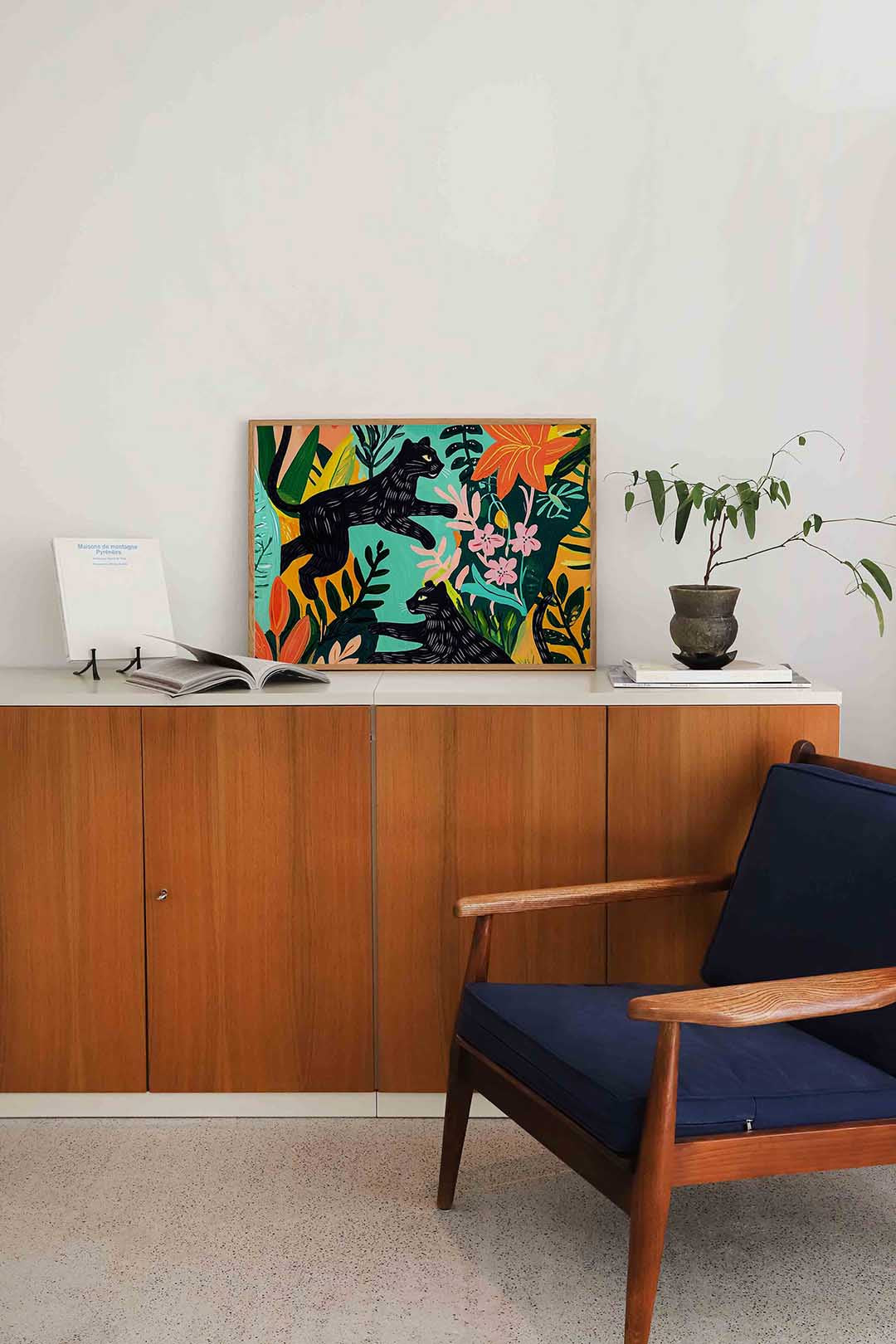 Zwarte panters en bloemen Poster