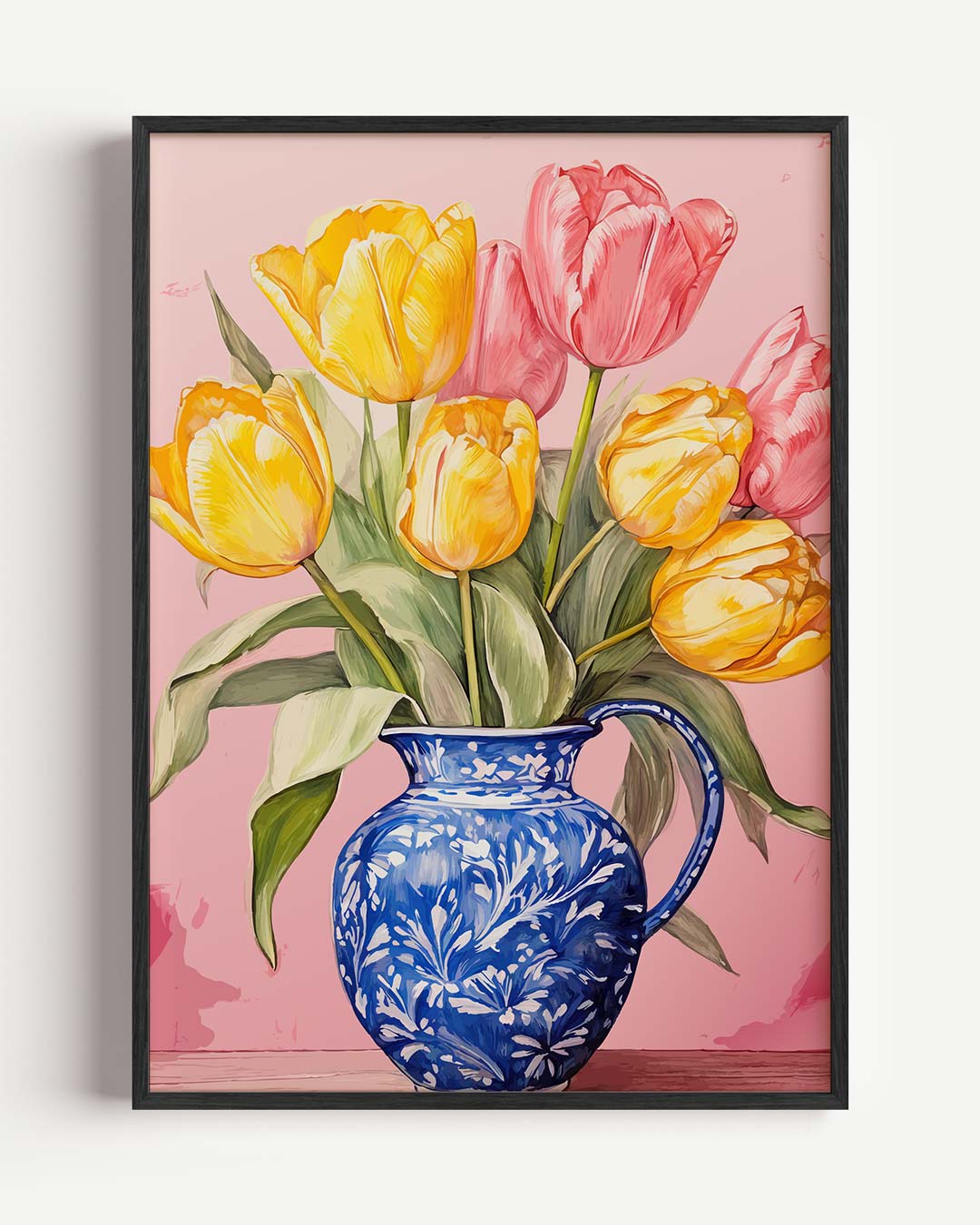 Vrolijke Tulpen in Blauwe Vaas Poster-WallArtistic
