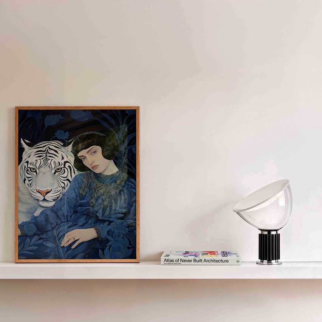 Witte tijger en vrouw Poster