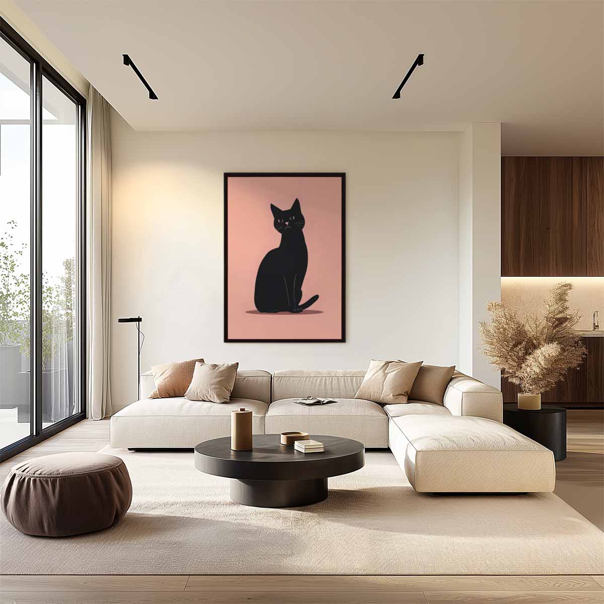 Stijlvolle Zwarte Kat Illustratie Kunstwerk-canvas-dibond-plexiglas-wanddecoratie-WallArtistic