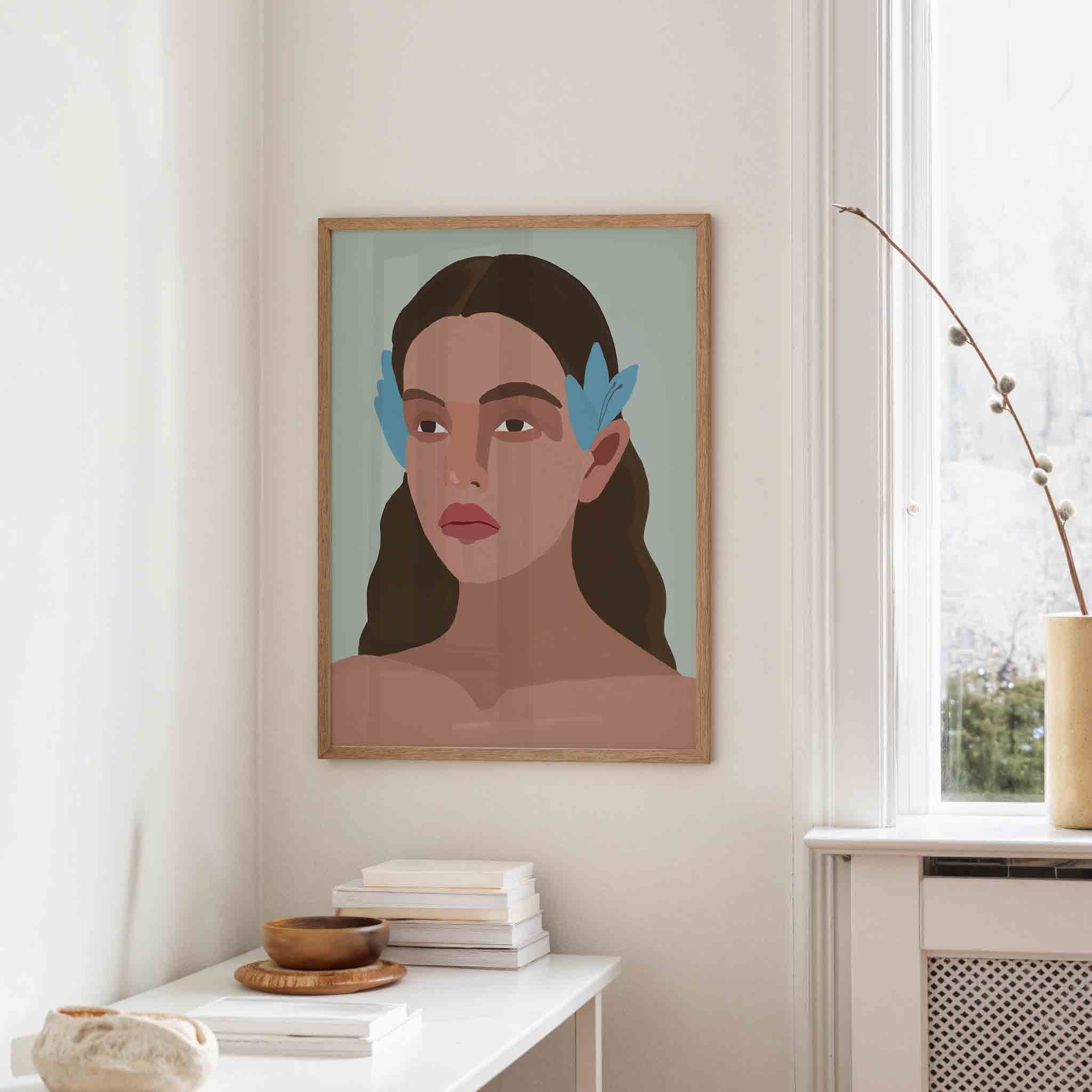 Vrouw met blauwe accenten Poster