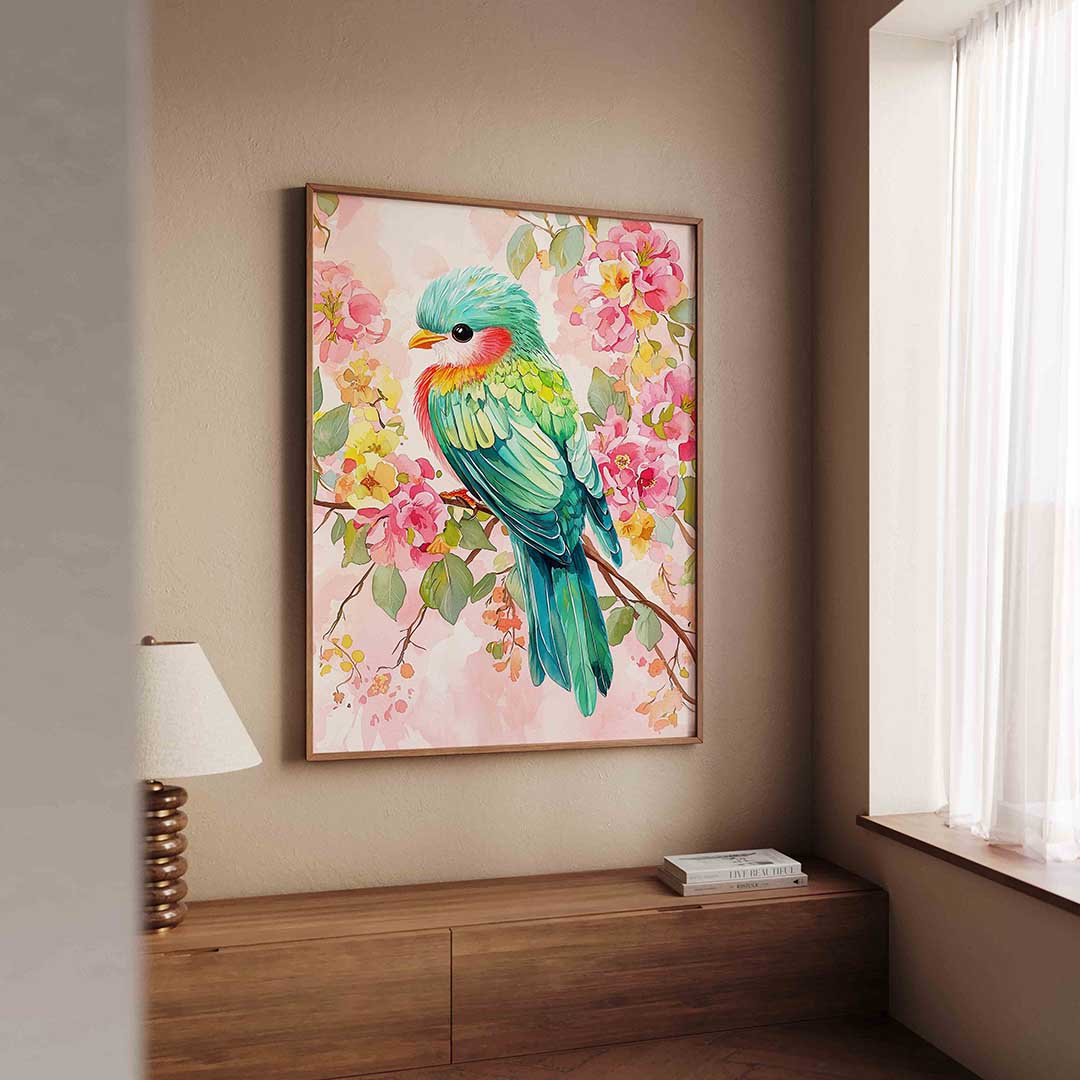 Vogel en bloemen Poster