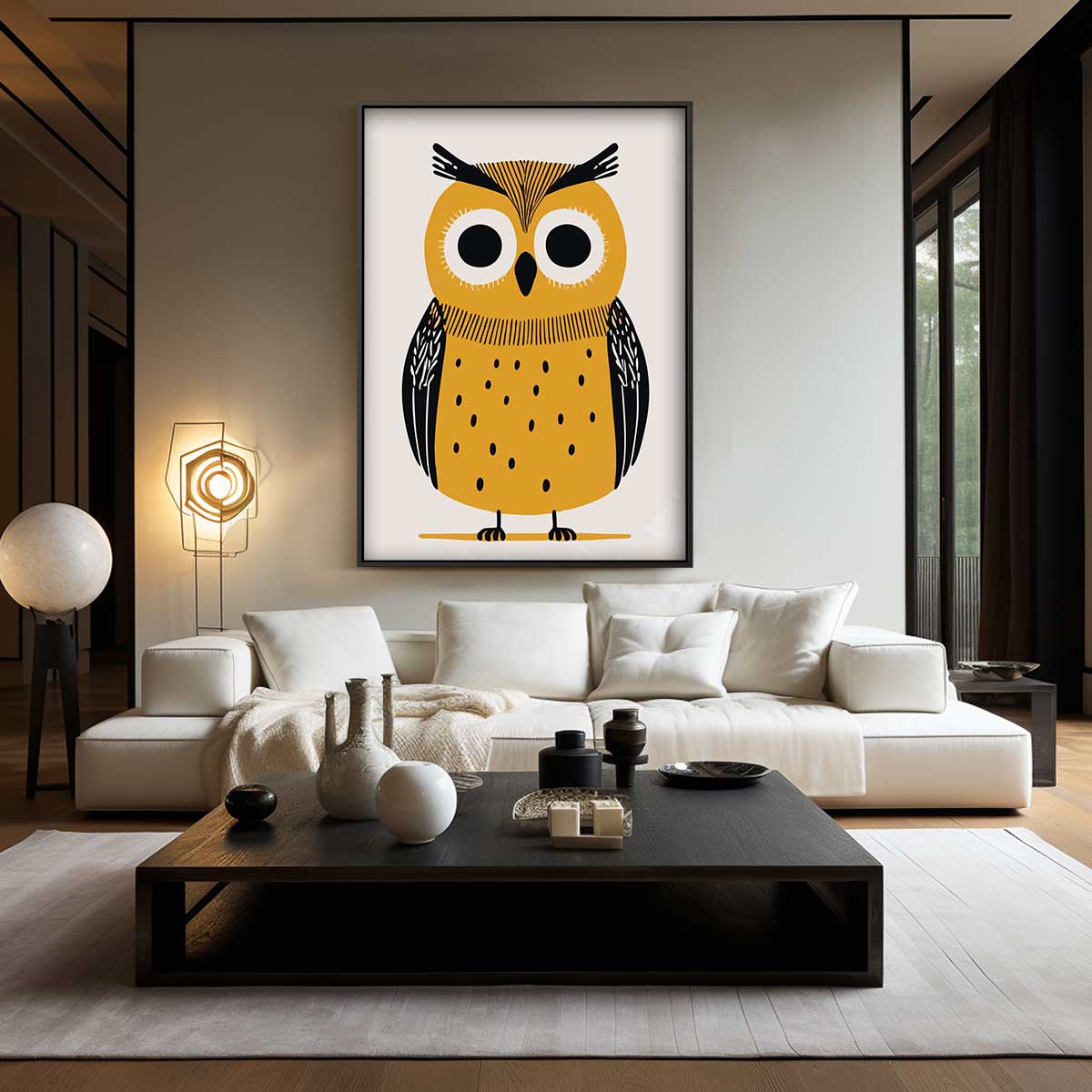 Vrolijke Uil Illustratie Kunstwerk-canvas-dibond-plexiglas-wanddecoratie-WallArtistic