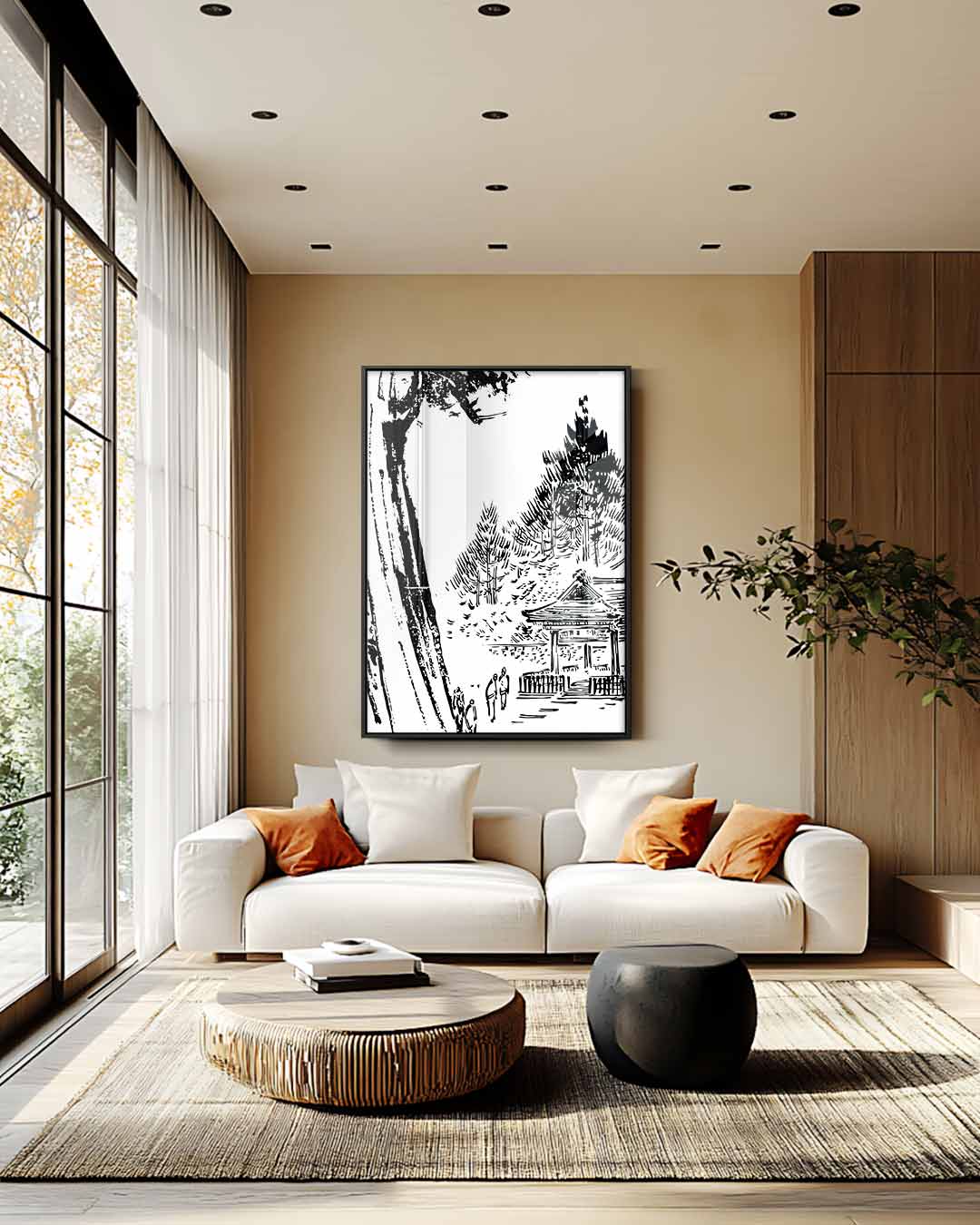 Zen Bos Tempel Illustratie Kunstwerk-canvas-dibond-plexiglas-wanddecoratie-WallArtistic