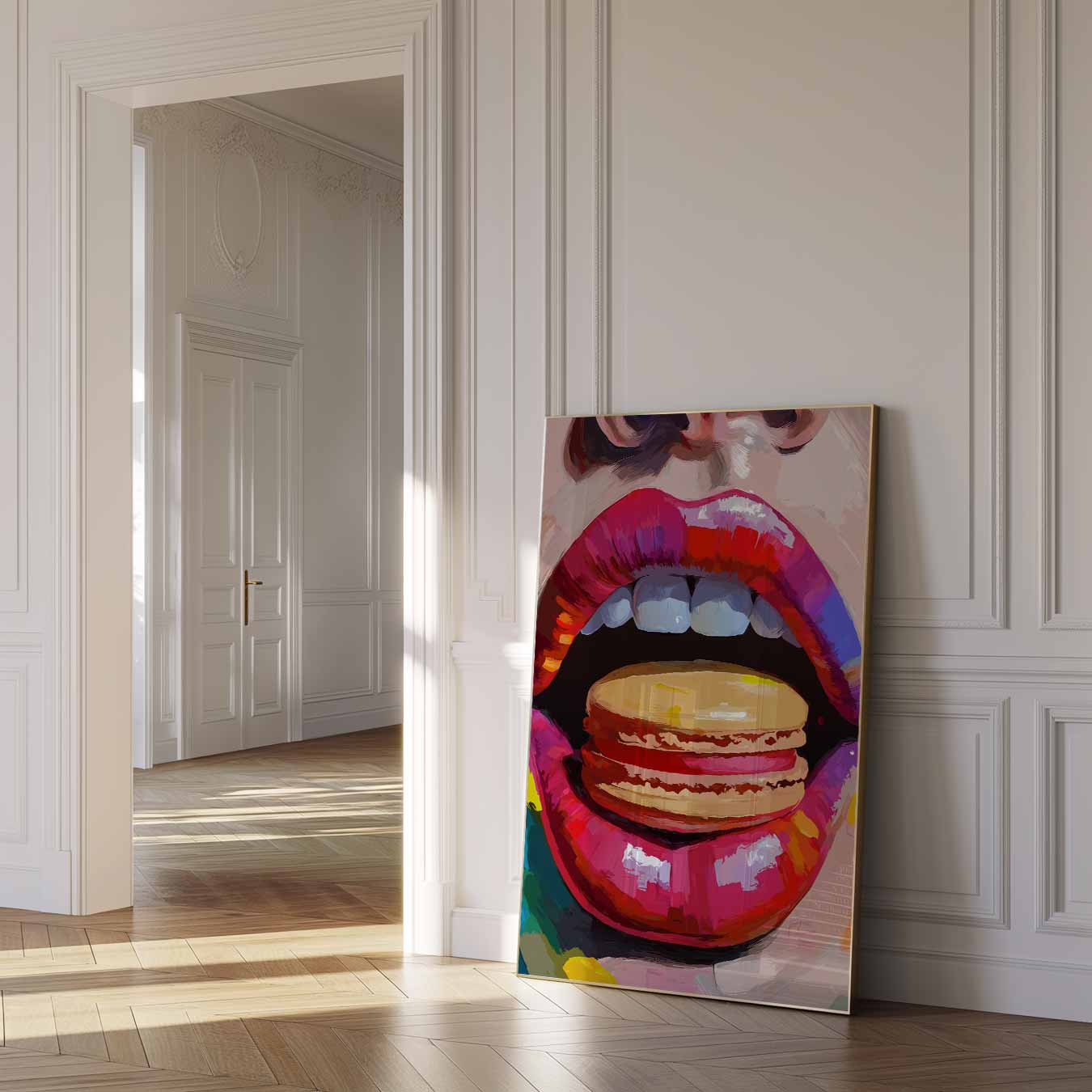 Kleurrijke Lippen Met Macaron Poster-WallArtistic