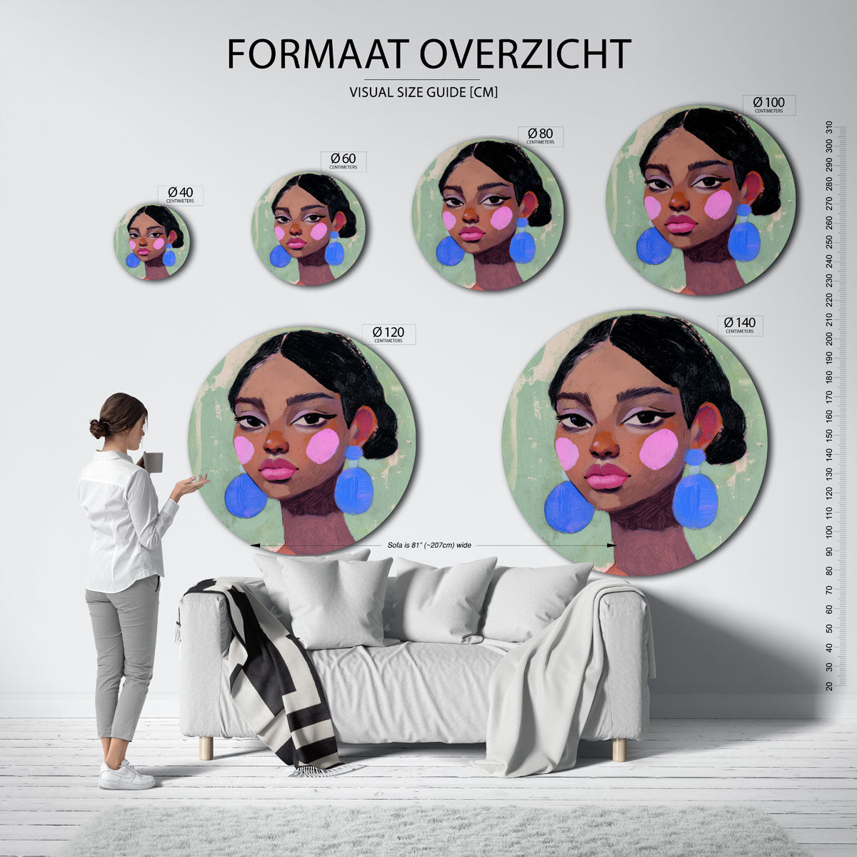 Portret met roze accenten Muurcirkel