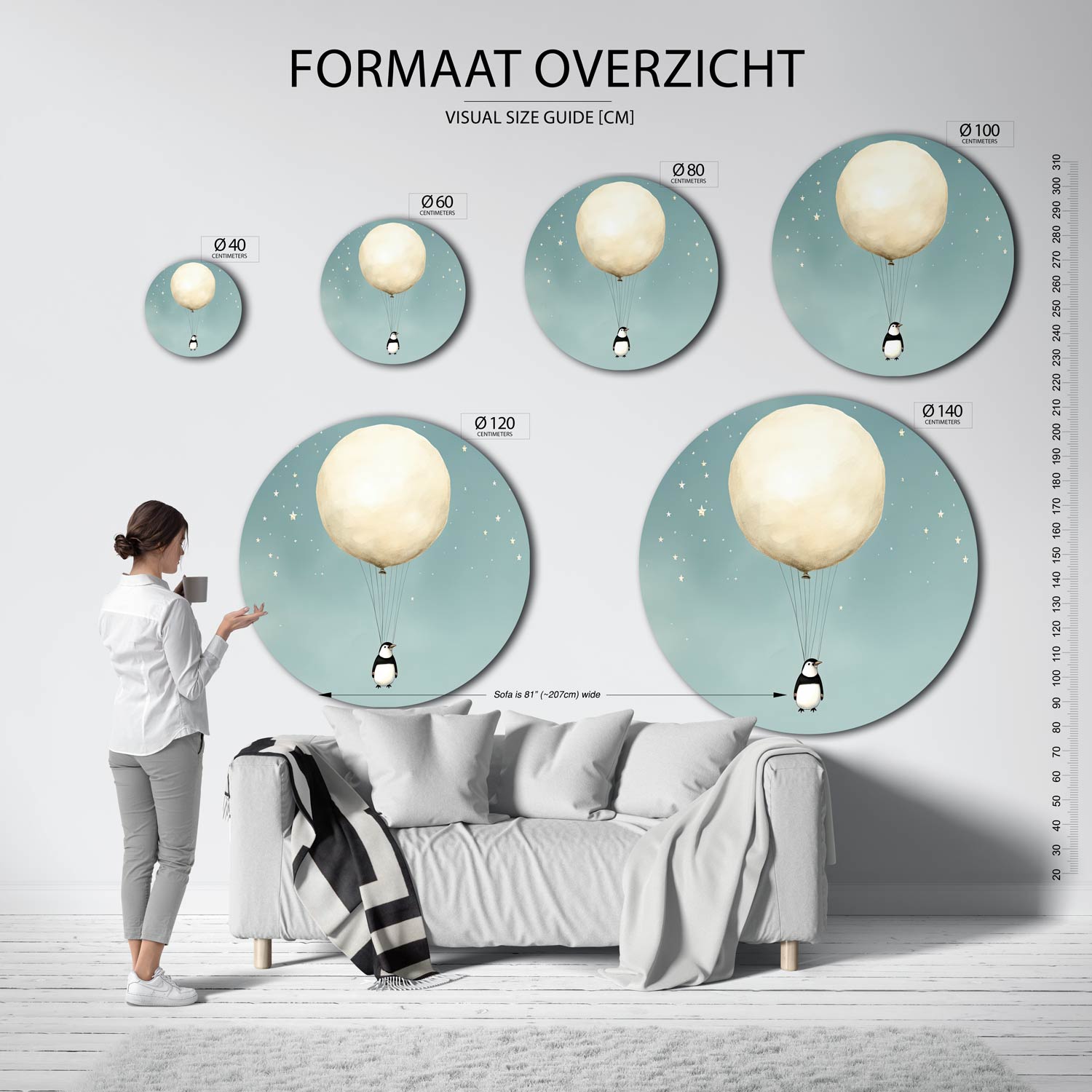 Pinguïn met ballon Muurcirkel