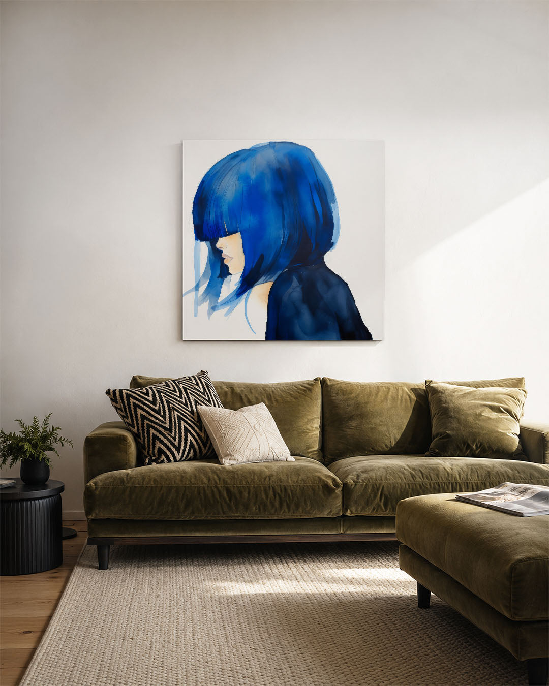 Blauwe silhouet Kunstwerk