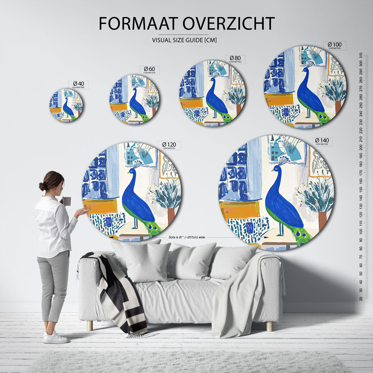 Pauw en abstracte vormen Muurcirkel